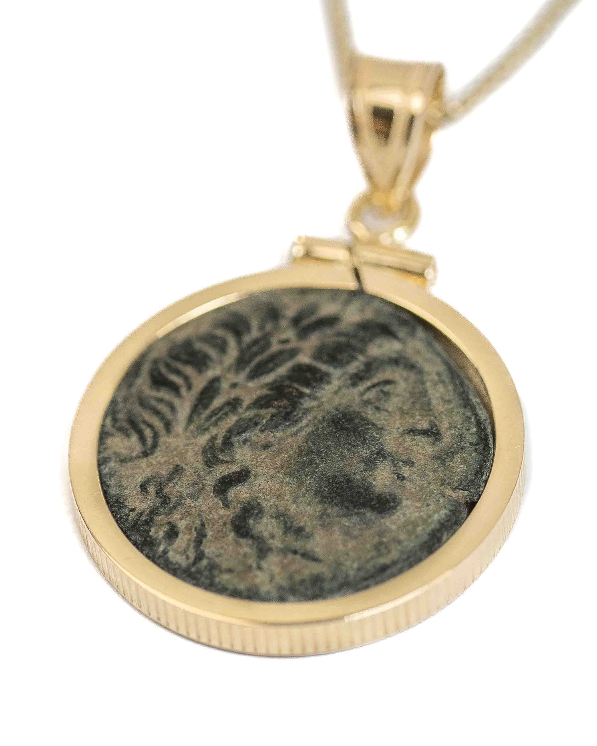 14k Gold Genuine Ancient Greek Coin Necklace (Apollo; 261-246 B.C.)