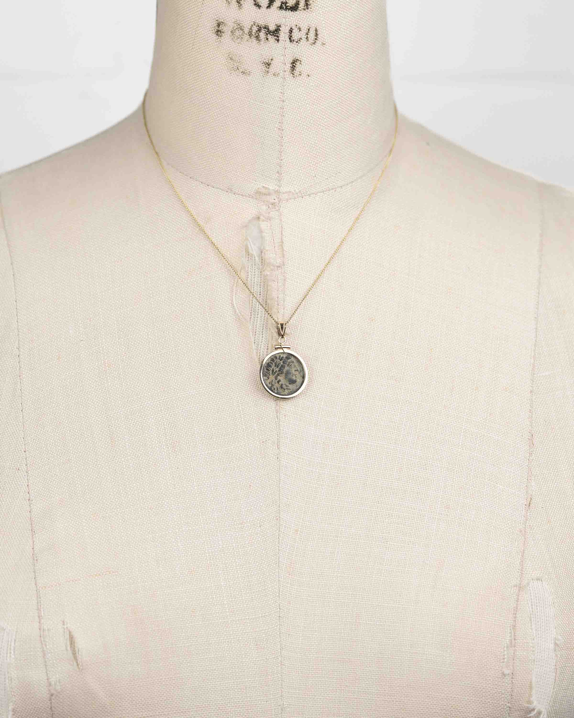 14k Gold Genuine Ancient Greek Coin Necklace (Apollo; 261-246 B.C.)