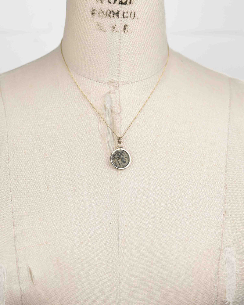 14k Gold Genuine Ancient Greek Coin Necklace (Apollo; 261-246 B.C.)