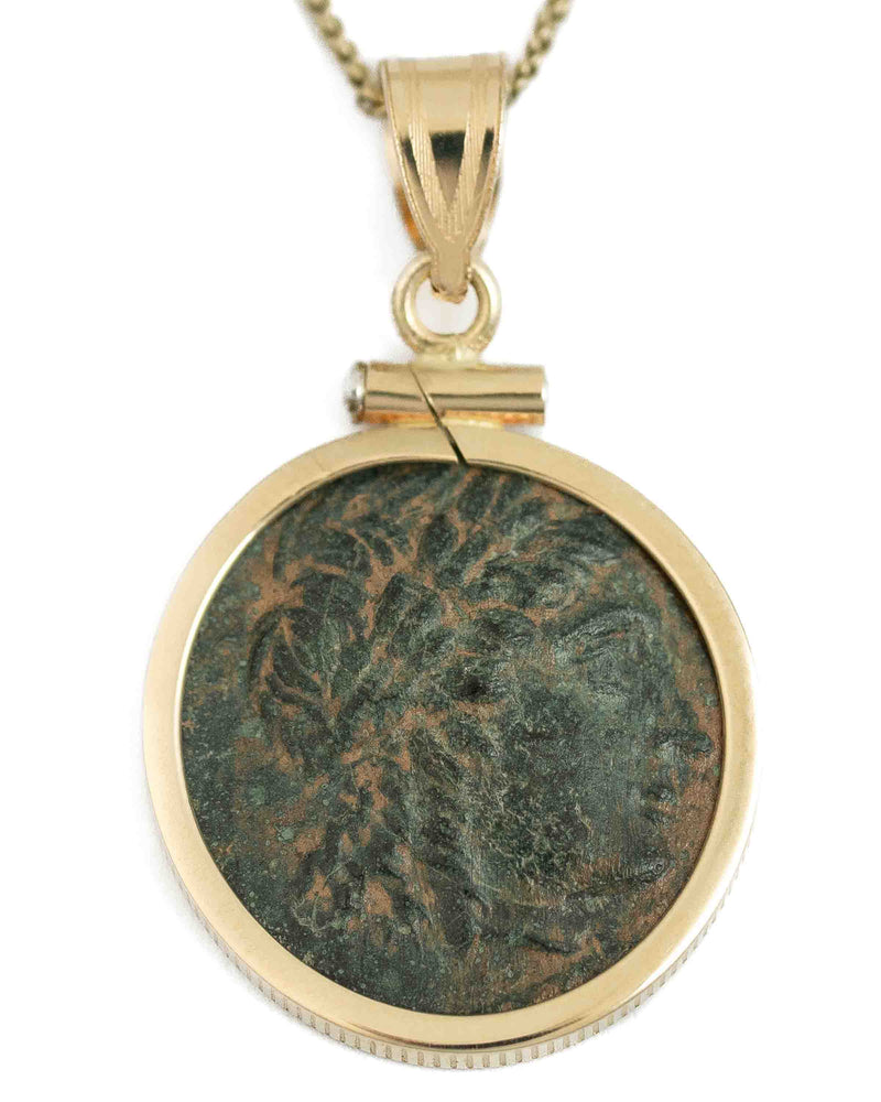 14k Gold Genuine Ancient Greek Coin Necklace (Apollo; 313-290 B.C.)