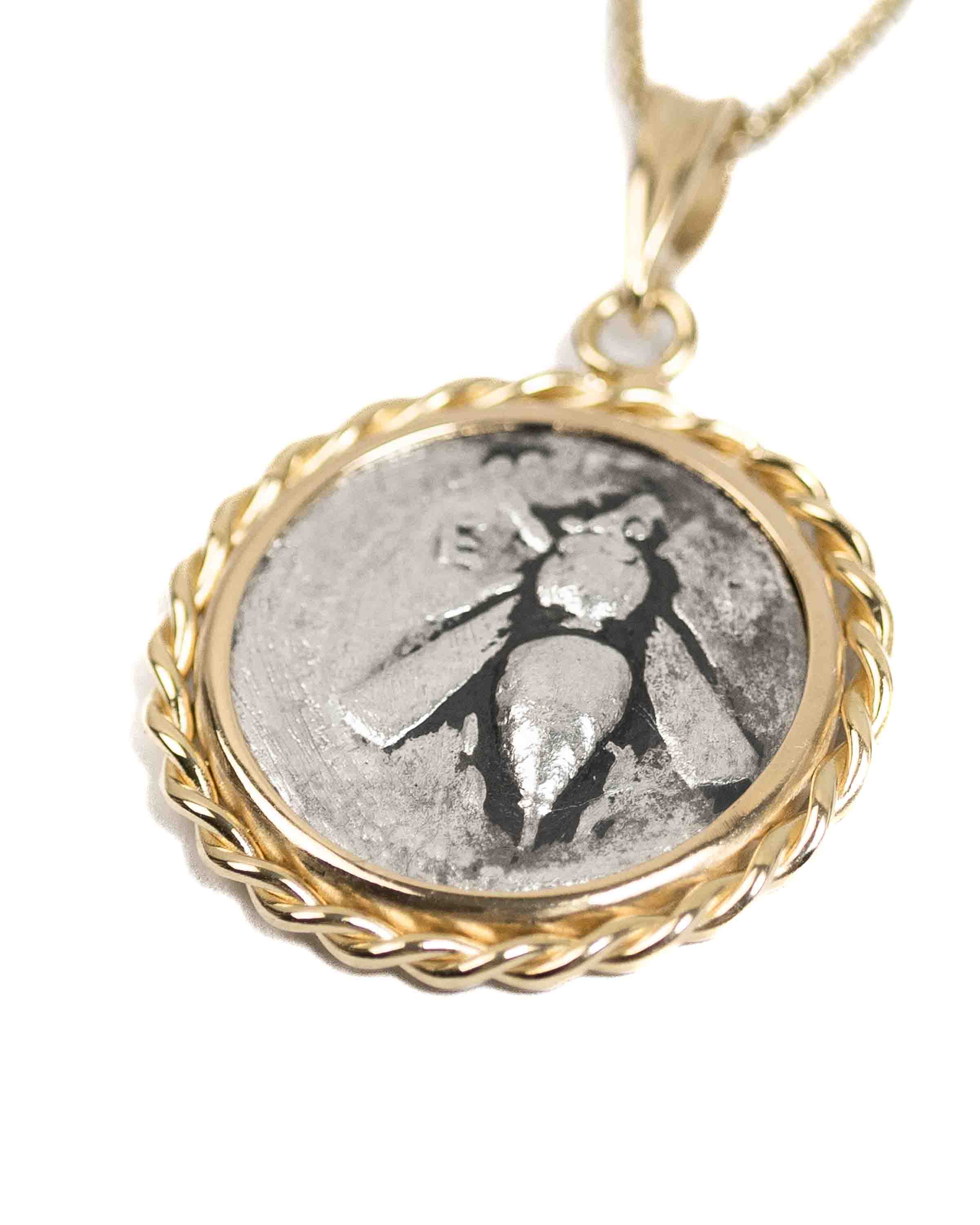 14k Gold Genuine Ancient Greek Coin Necklace (Artemis Bee; 202-150 B.C.)