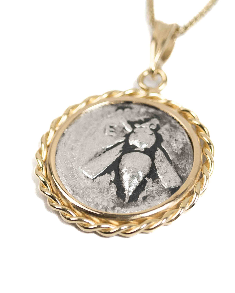 14k Gold Genuine Ancient Greek Coin Necklace (Artemis Bee; 202-150 B.C.)