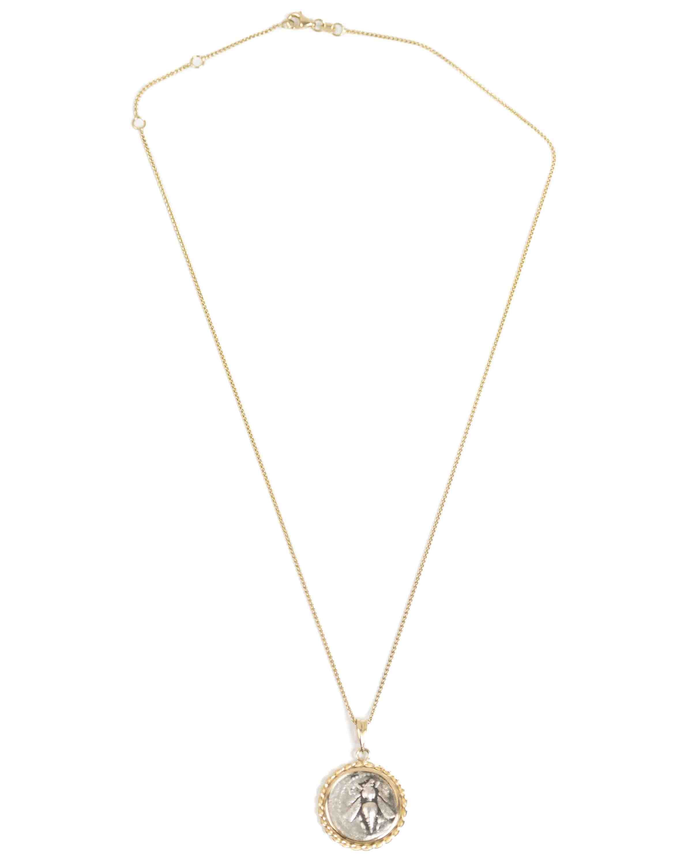 14k Gold Genuine Ancient Greek Coin Necklace (Artemis Bee; 202-150 B.C.)