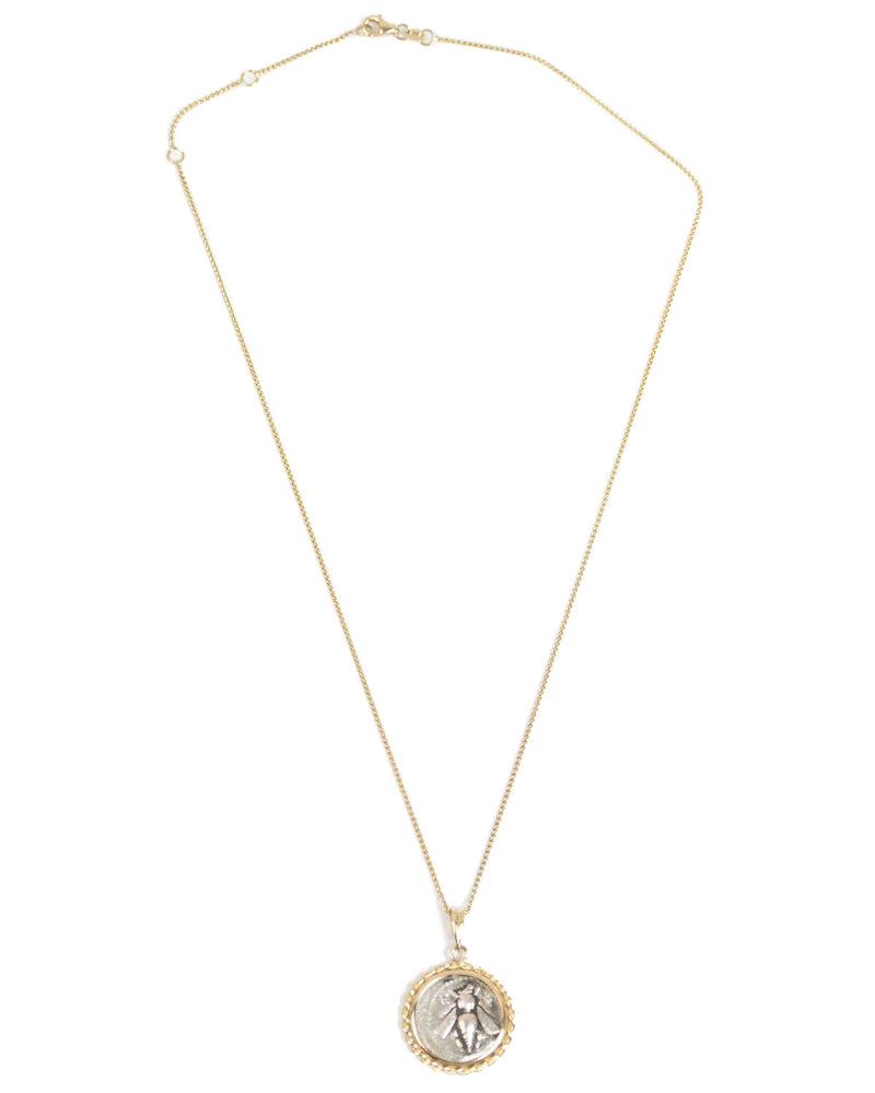 14k Gold Genuine Ancient Greek Coin Necklace (Artemis Bee; 202-150 B.C.)