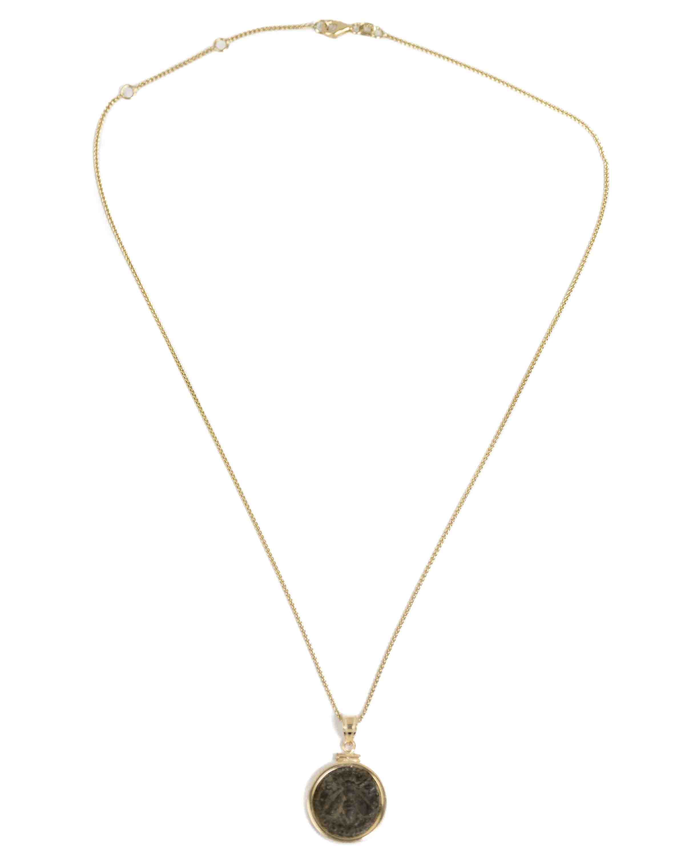 14k Gold Genuine Ancient Greek Coin Necklace (Artemis Bee; 200 B.C.)