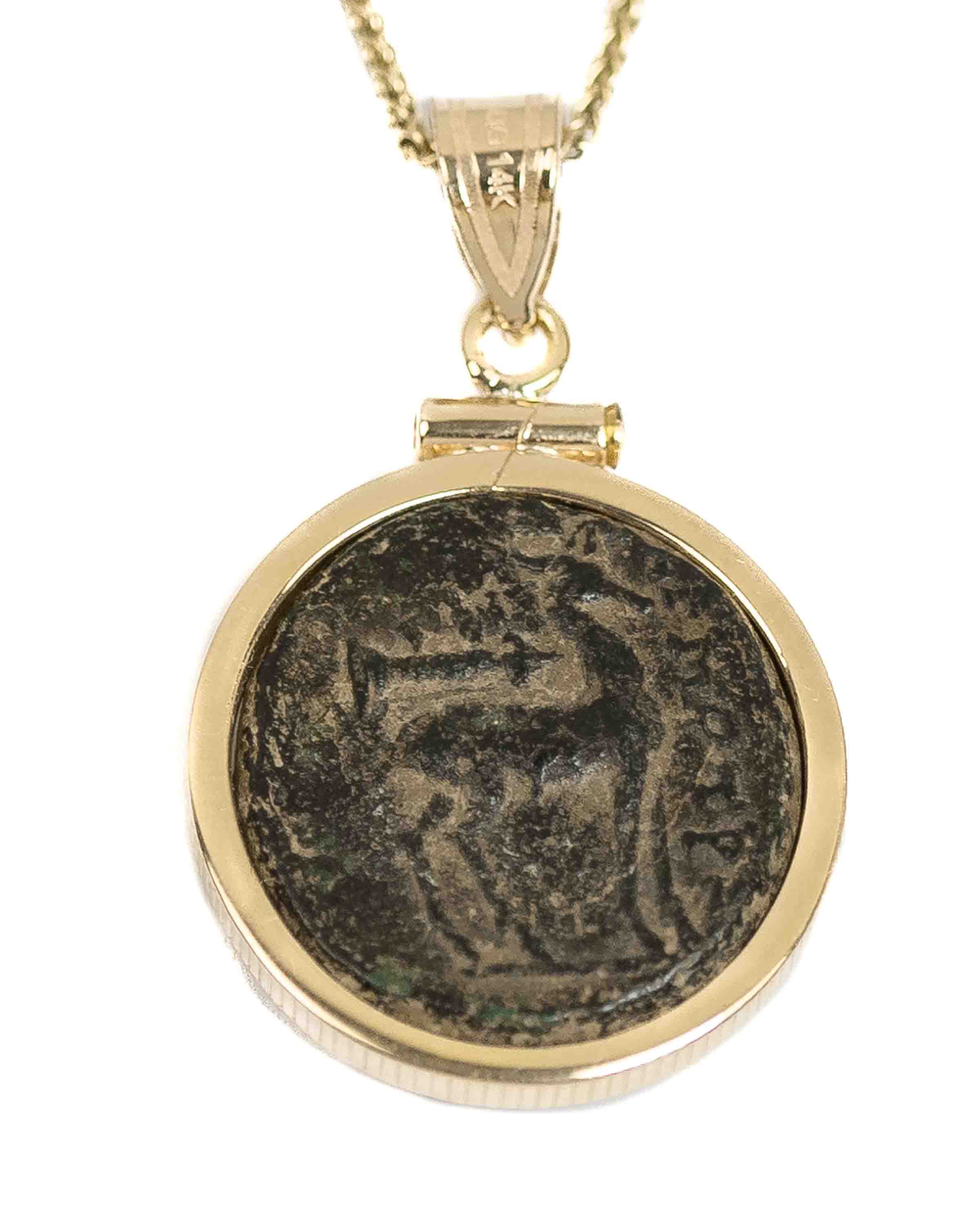 14k Gold Genuine Ancient Greek Coin Necklace (Artemis Bee; 200 B.C.)