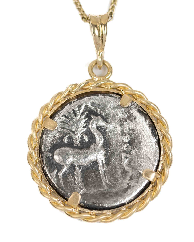 14k Gold Genuine Ancient Greek Coin Necklace (Artemis Bee; 202-150 B.C.)
