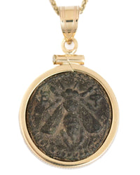 14k Gold Genuine Ancient Greek Coin Necklace (Artemis Bee; 200 B.C.)