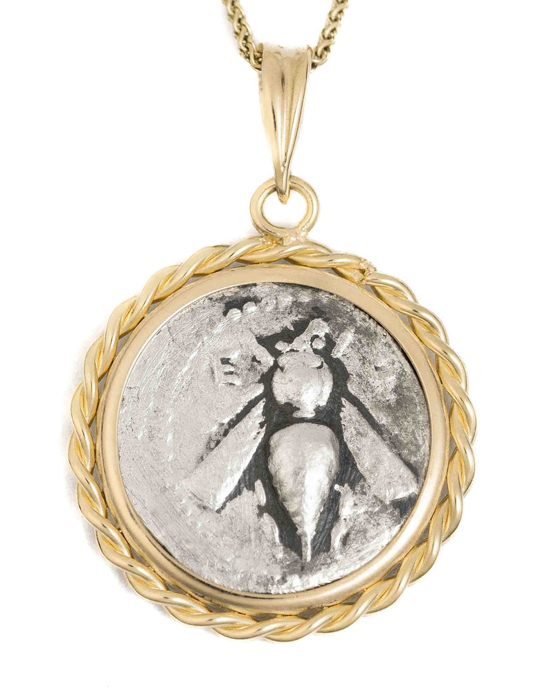 14k Gold Genuine Ancient Greek Coin Necklace (Artemis Bee; 202-150 B.C.)