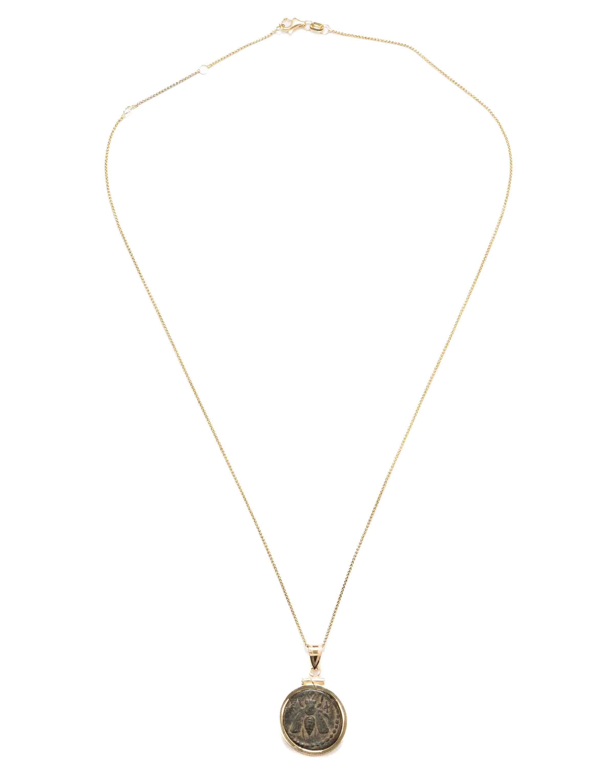 14k Gold Genuine Ancient Greek Coin Necklace (Artemis Bee; 200 B.C.)