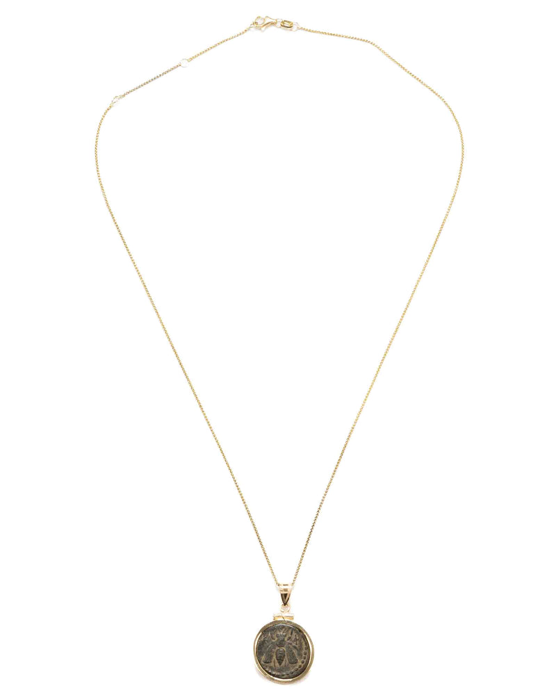 14k Gold Genuine Ancient Greek Coin Necklace (Artemis Bee; 200 B.C.)