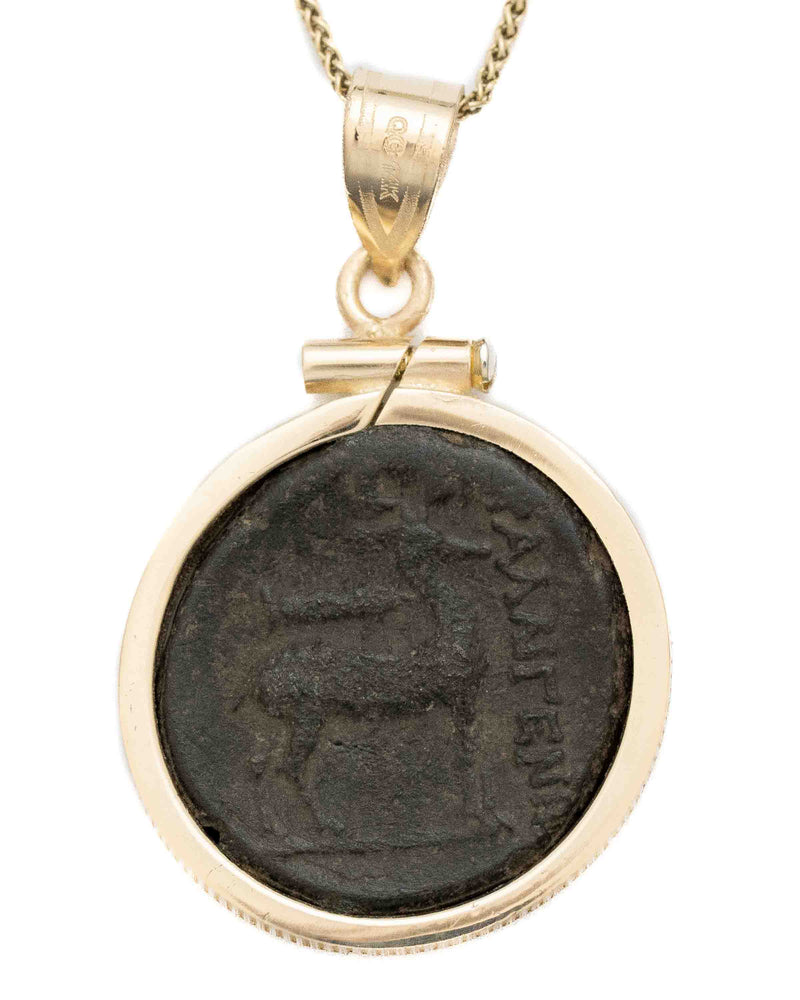 14k Gold Genuine Ancient Greek Coin Necklace (Artemis Bee; 200 B.C.)