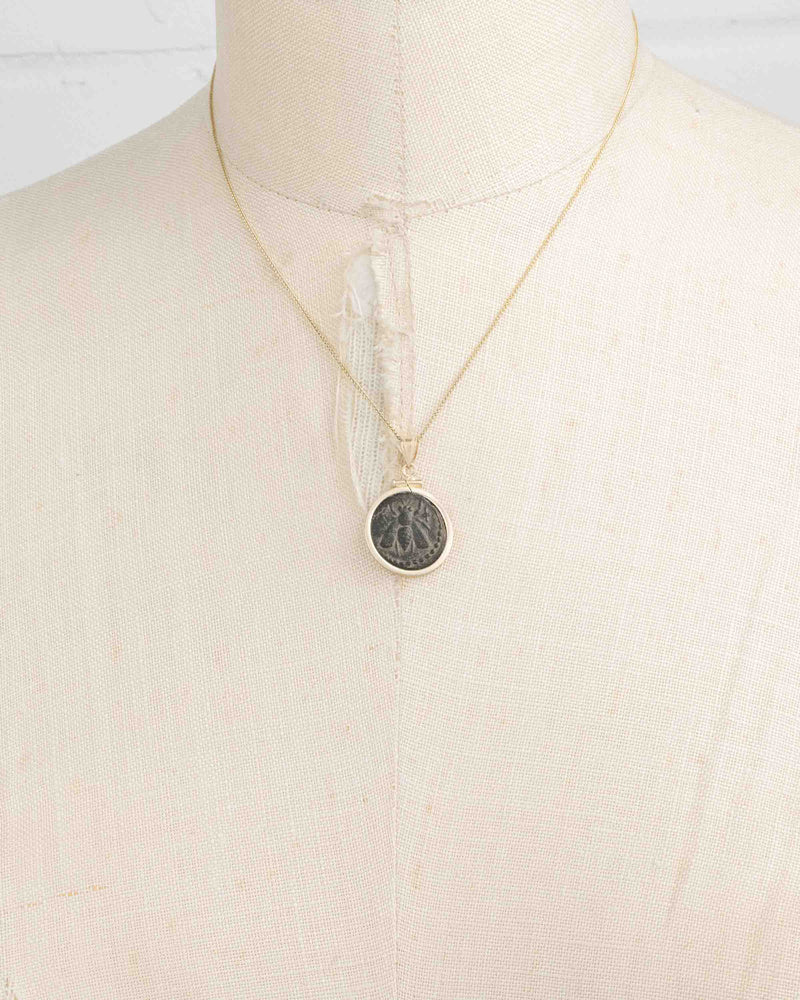 14k Gold Genuine Ancient Greek Coin Necklace (Artemis Bee; 200 B.C.)