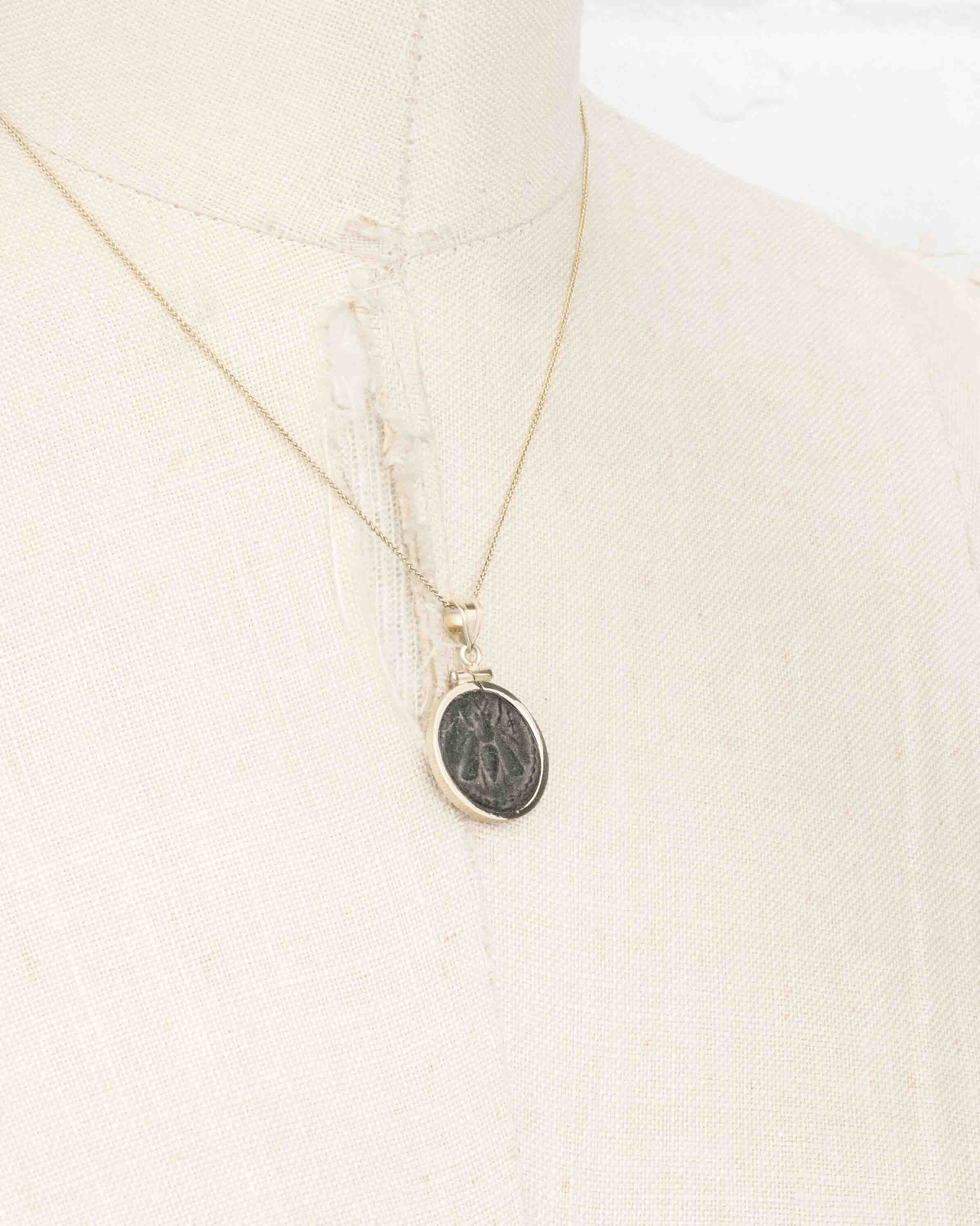 14k Gold Genuine Ancient Greek Coin Necklace (Artemis Bee; 200 B.C.)