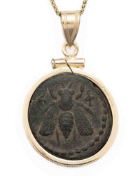 14k Gold Genuine Ancient Greek Coin Necklace (Artemis Bee; 200 B.C.)