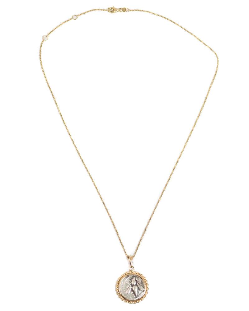 14k Gold Genuine Ancient Greek Coin Necklace (Artemis Bee; 202-150 B.C.)