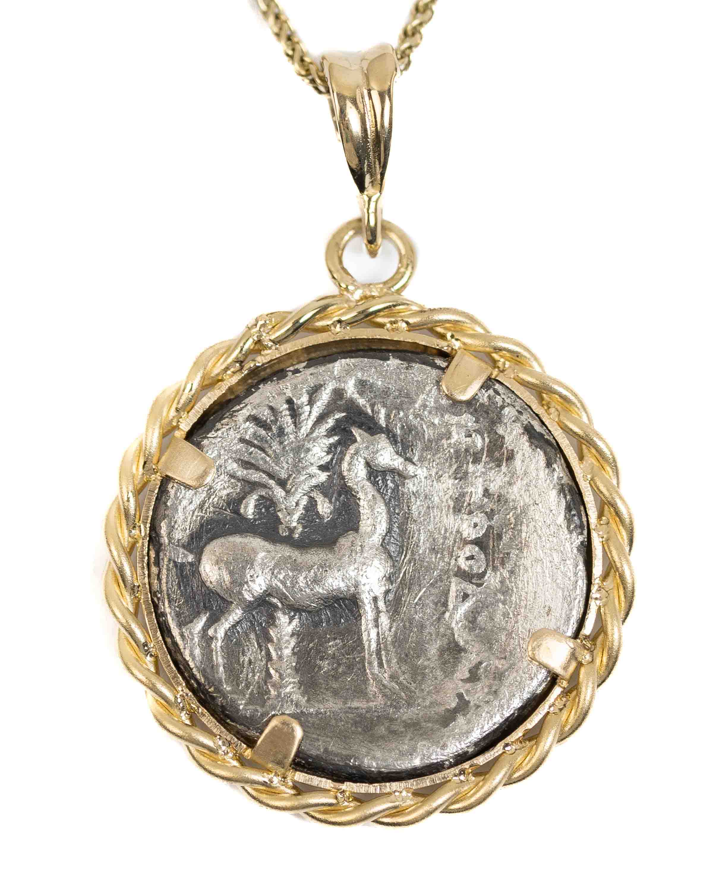 14k Gold Genuine Ancient Greek Coin Necklace (Artemis Bee; 202-150 B.C.)