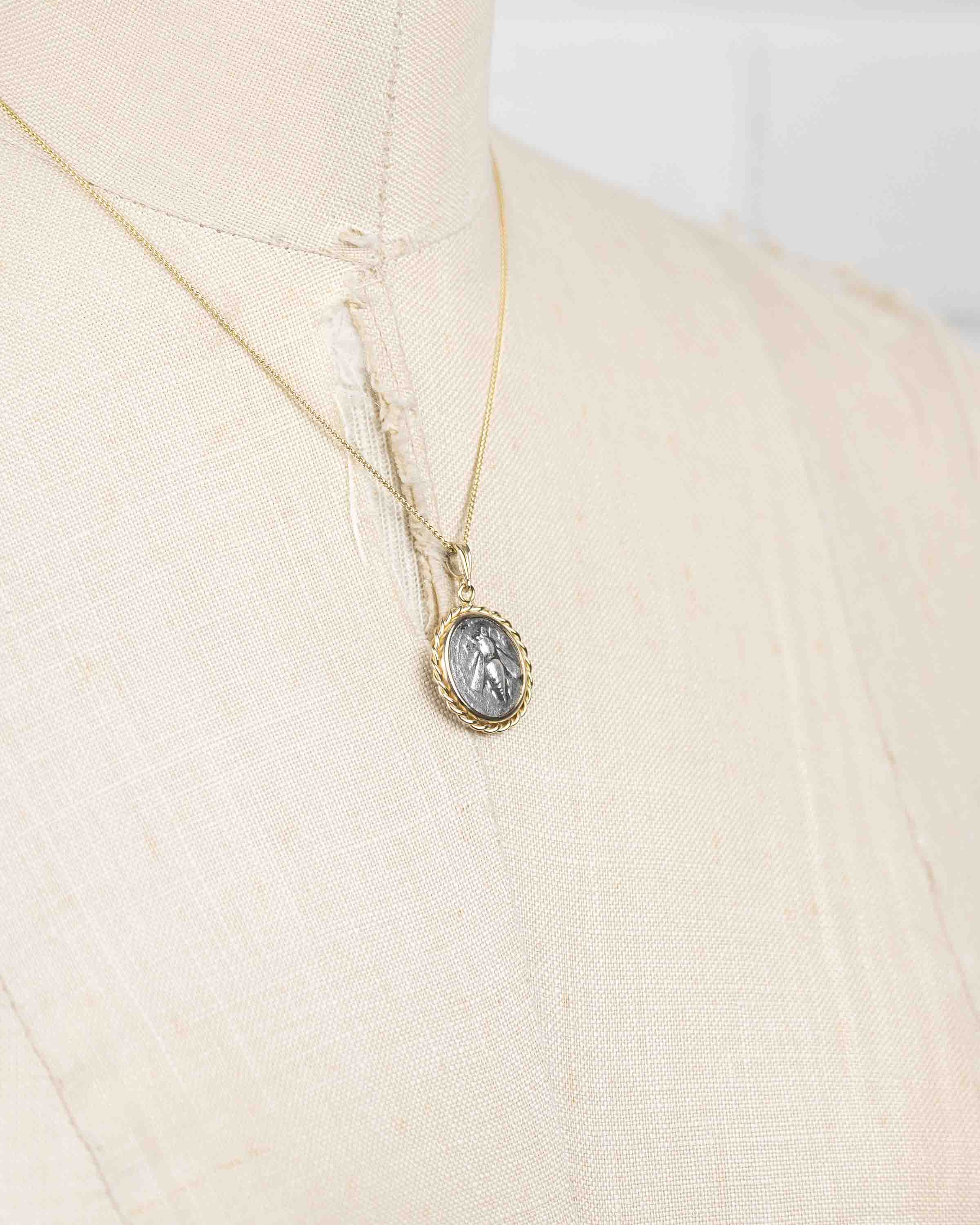 14k Gold Genuine Ancient Greek Coin Necklace (Artemis Bee; 202-150 B.C.)