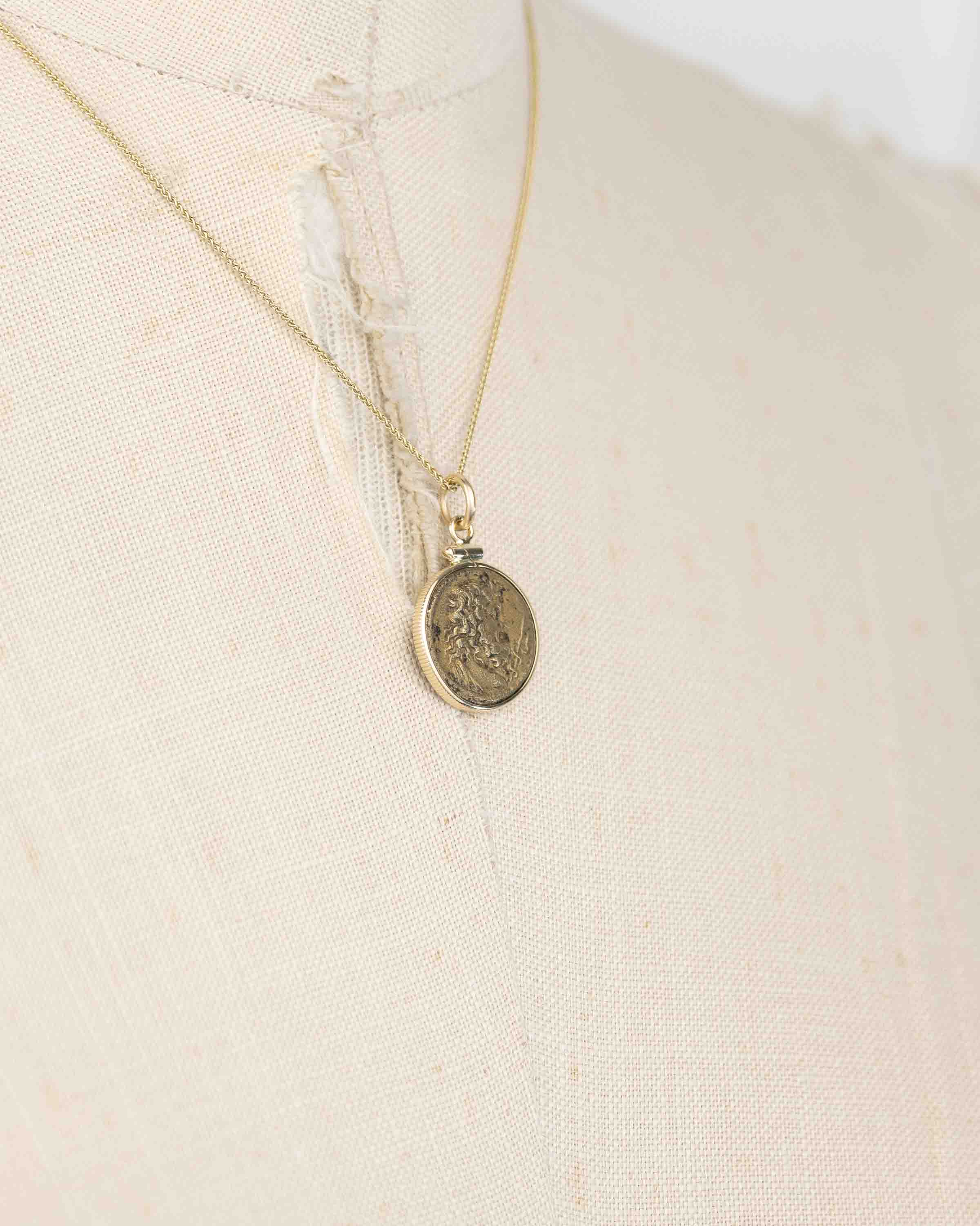 14k Gold Genuine Ancient Greek Coin Necklace (Asklepios; 300-201 B.C.)