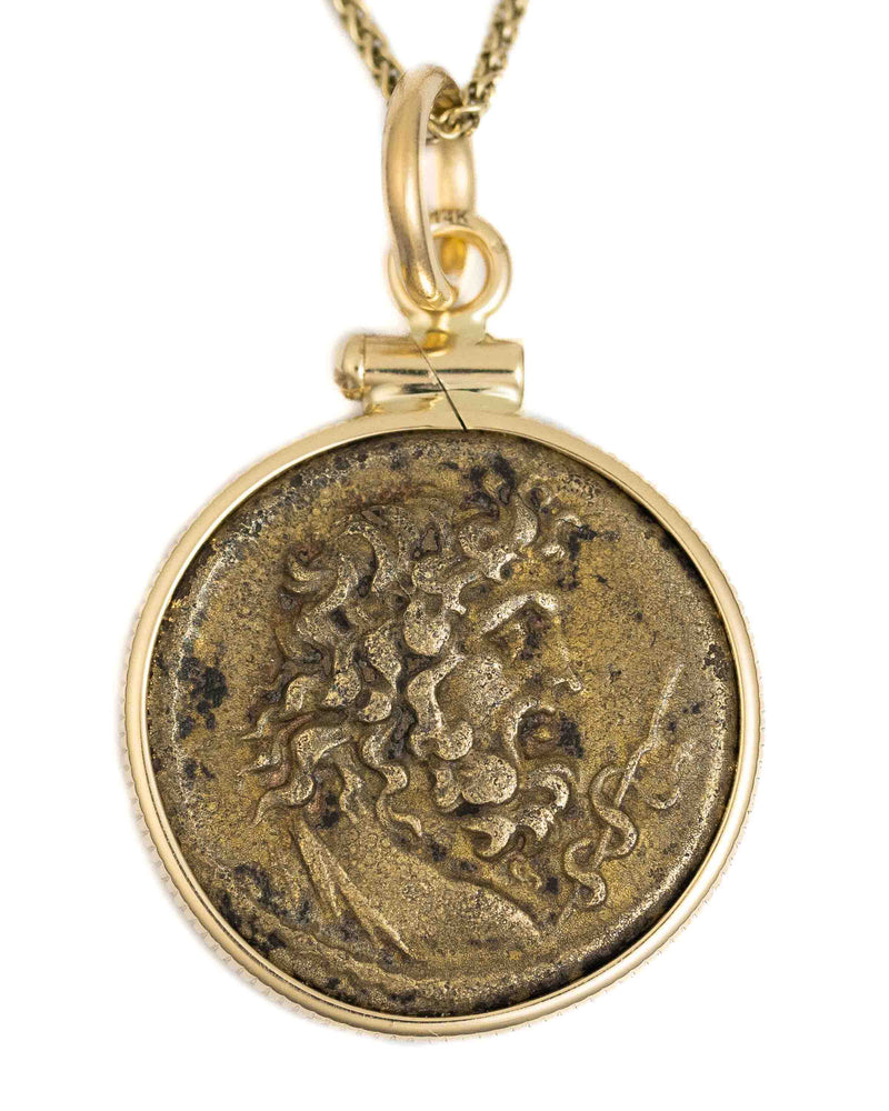 14k Gold Genuine Ancient Greek Coin Necklace (Asklepios; 300-201 B.C.)