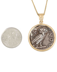 14k Gold Genuine Ancient Greek Coin Necklace (Athena/Owl; 454-404 B.C.)