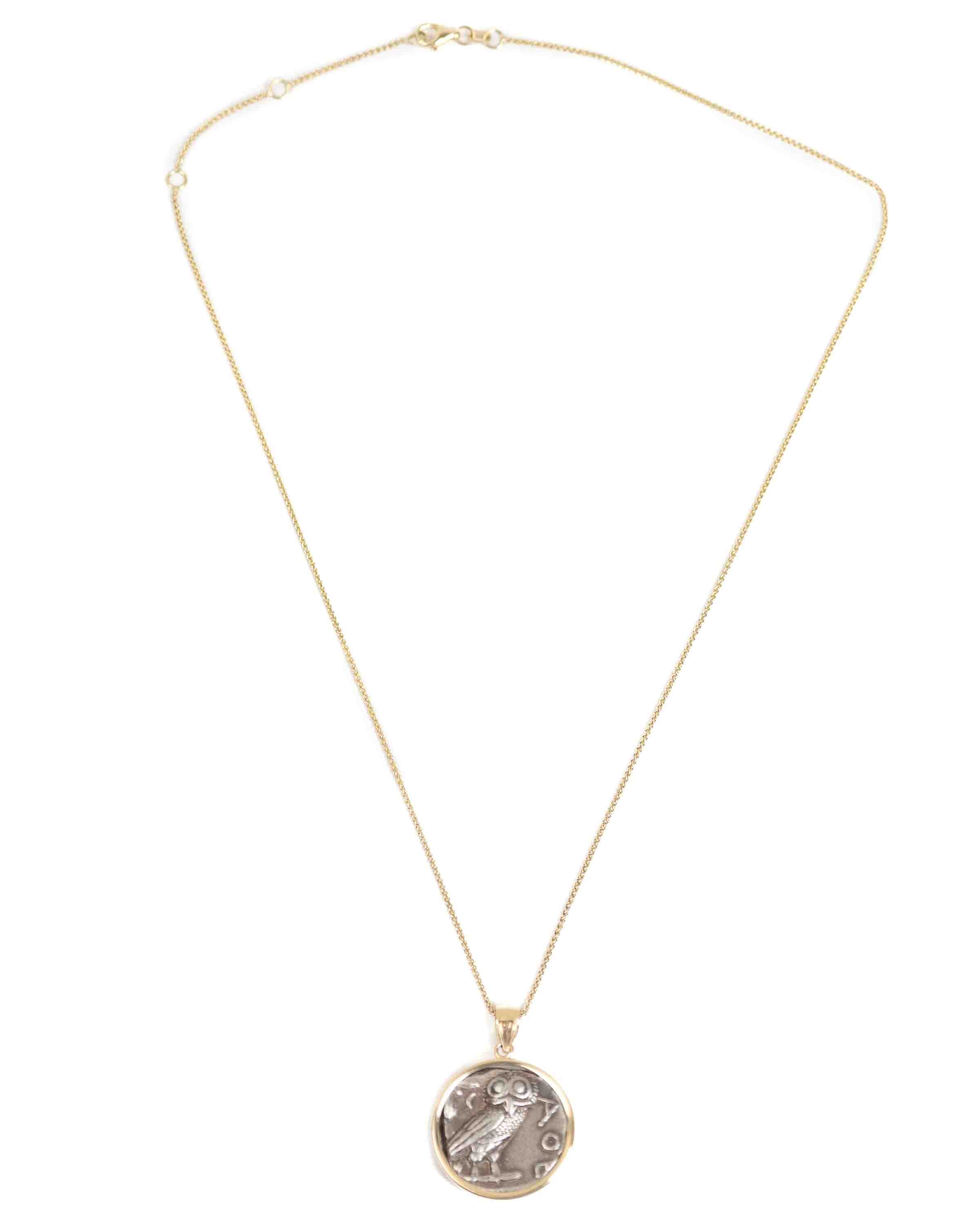 14k Gold Genuine Ancient Greek Coin Necklace (Athena/Owl; 454-404 B.C.)
