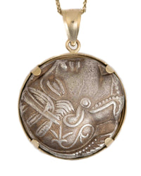 14k Gold Genuine Ancient Greek Coin Necklace (Athena/Owl; 454-404 B.C.)