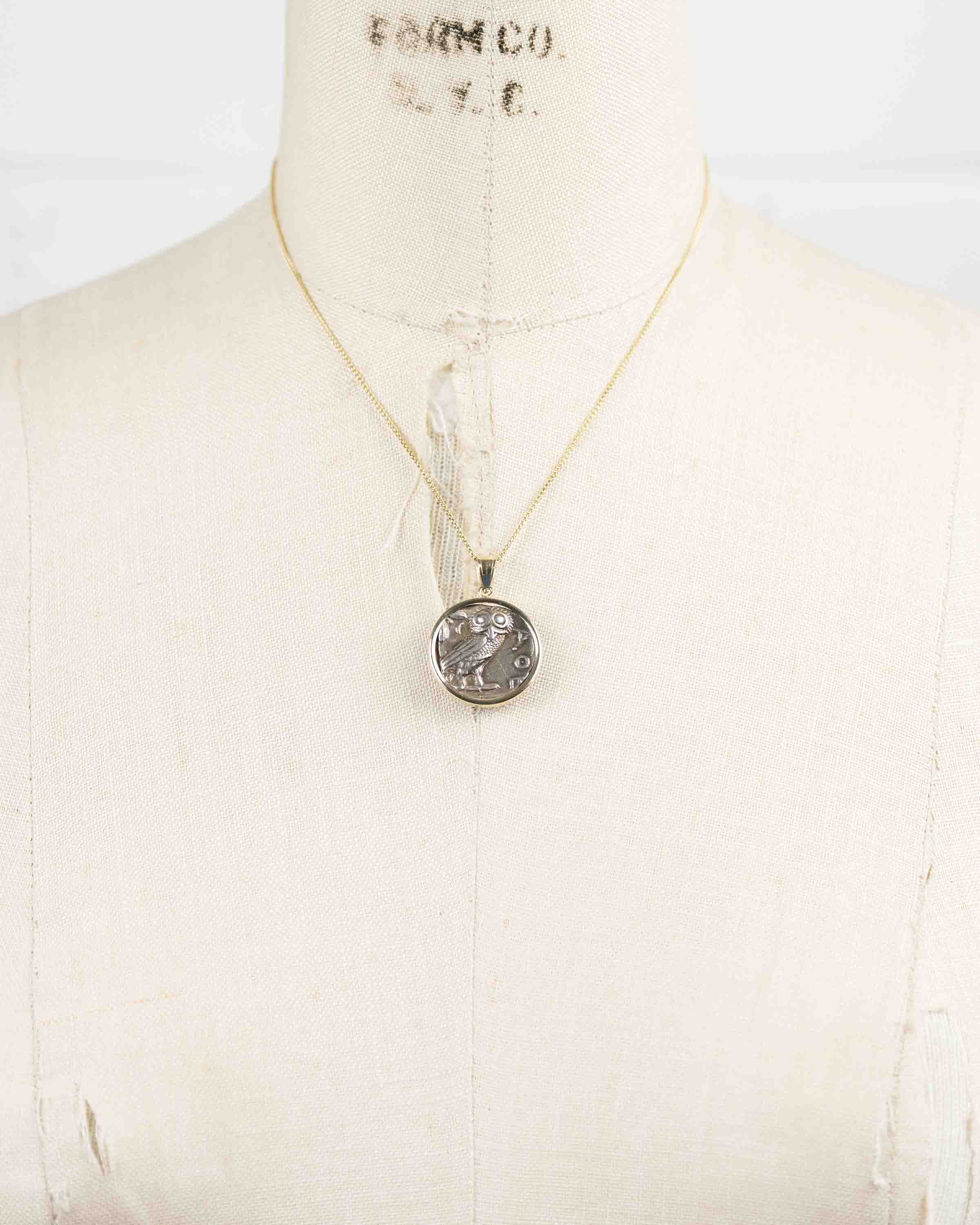 14k Gold Genuine Ancient Greek Coin Necklace (Athena/Owl; 454-404 B.C.)