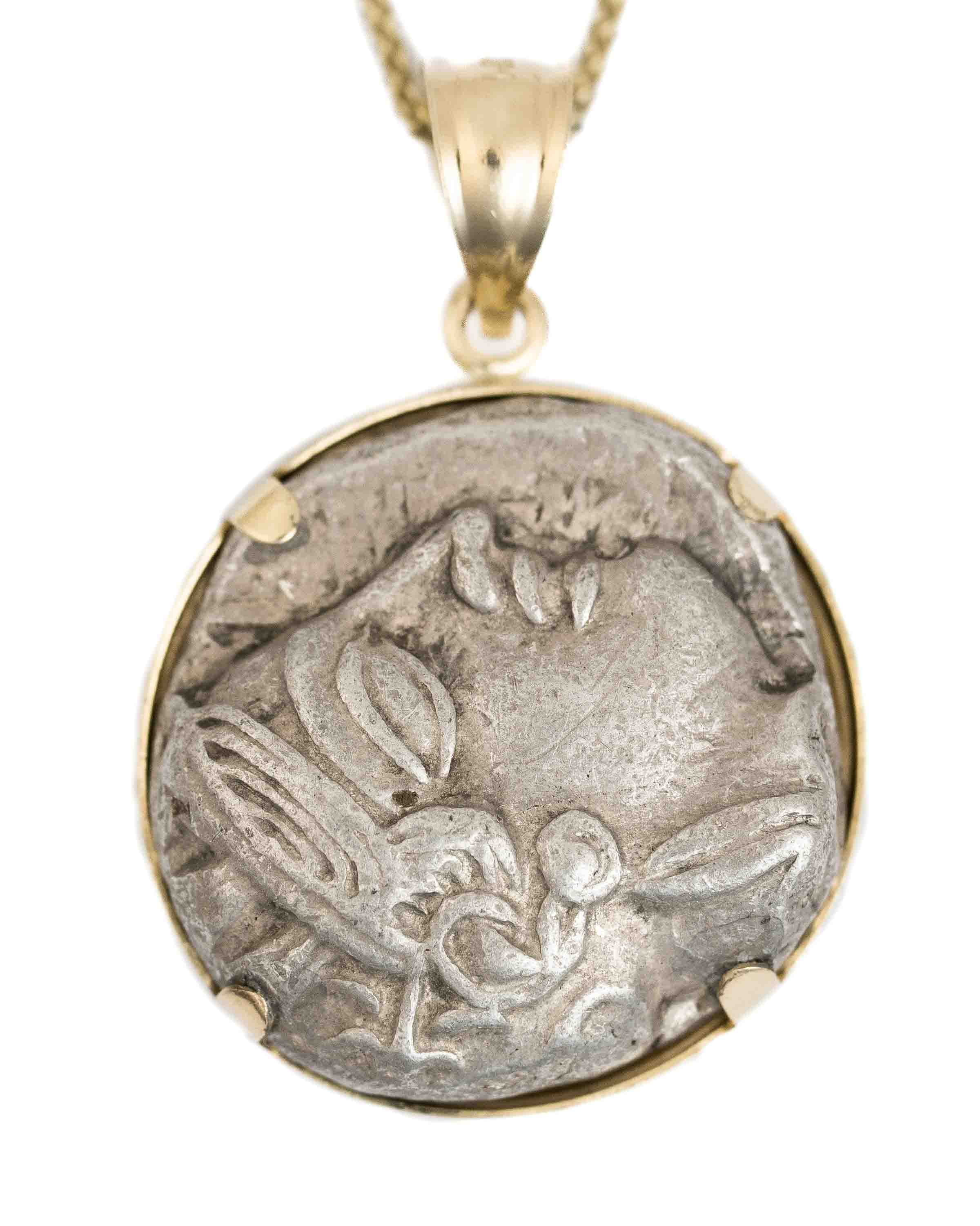 14k Gold Genuine Ancient Greek Coin Necklace (Athena/Owl; 454-404 B.C.)