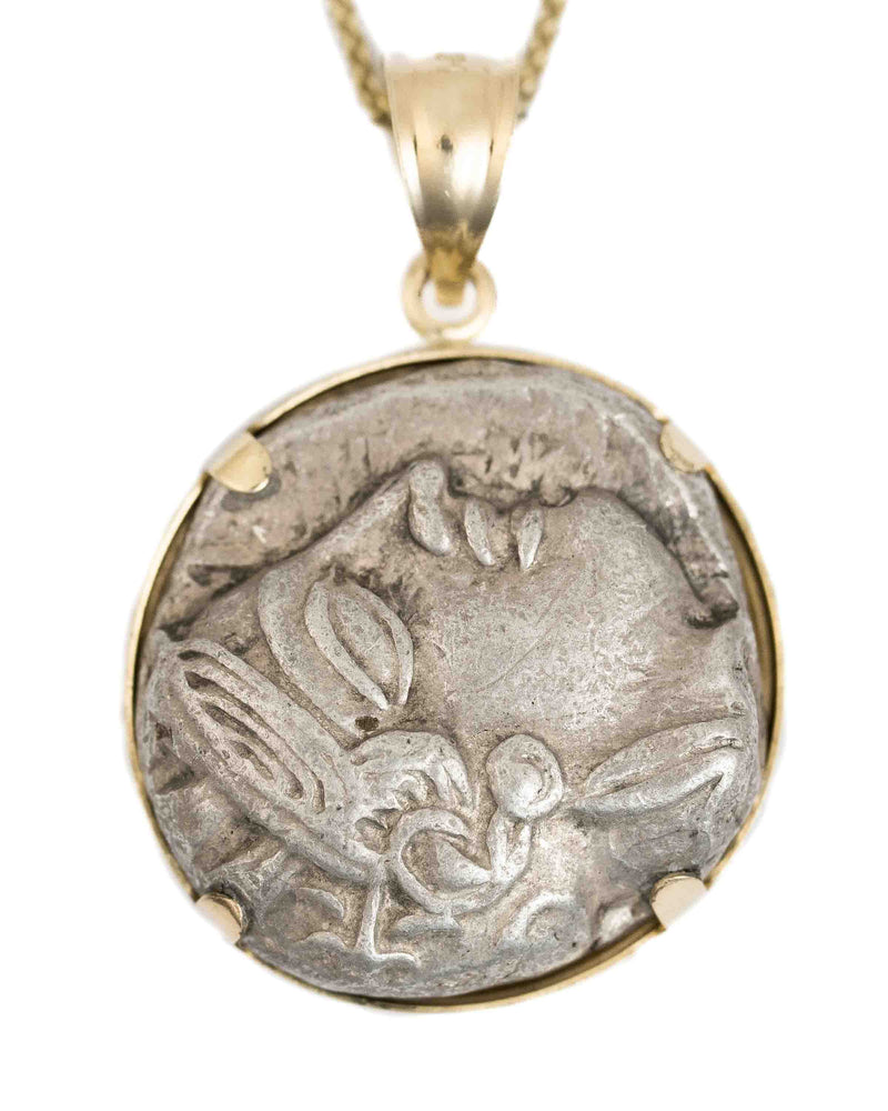 14k Gold Genuine Ancient Greek Coin Necklace (Athena/Owl; 454-404 B.C.)