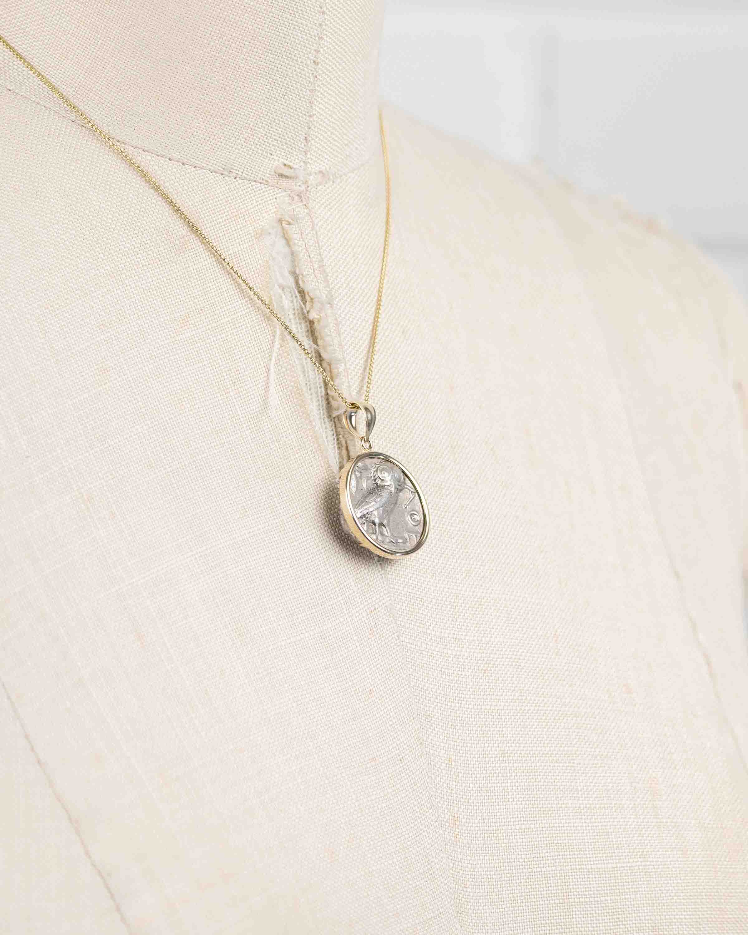 14k Gold Genuine Ancient Greek Coin Necklace (Athena/Owl; 454-404 B.C.)
