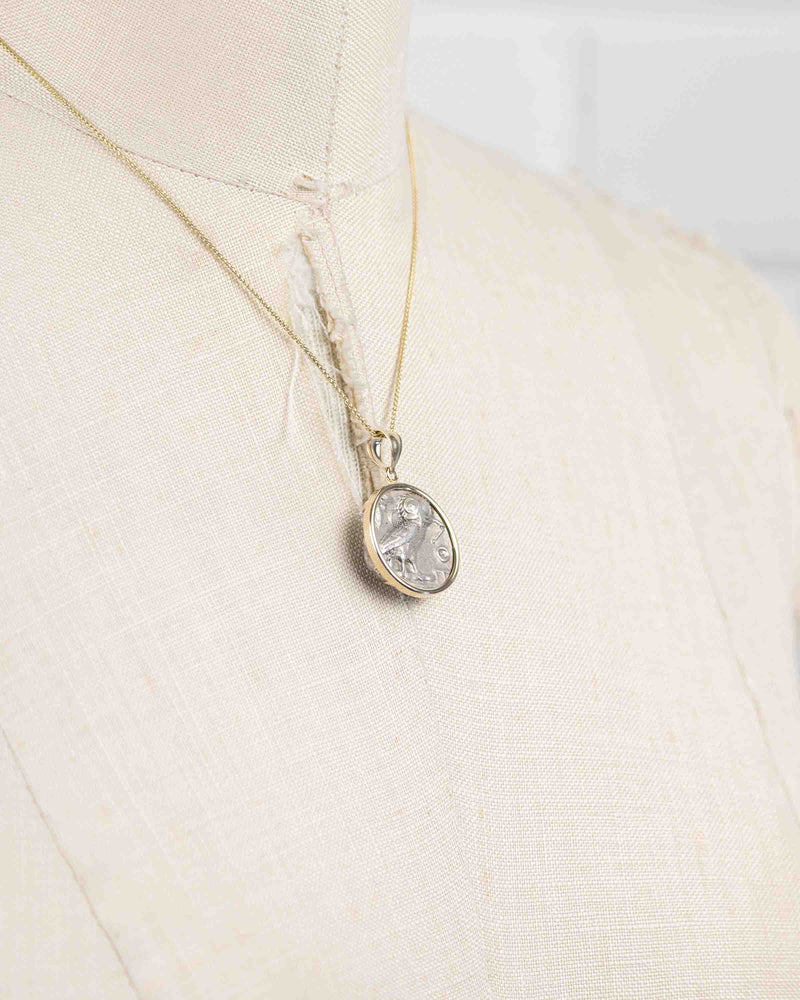 14k Gold Genuine Ancient Greek Coin Necklace (Athena/Owl; 454-404 B.C.)