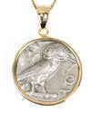 14k Gold Genuine Ancient Greek Coin Necklace (Athena/Owl; 454-404 B.C.)