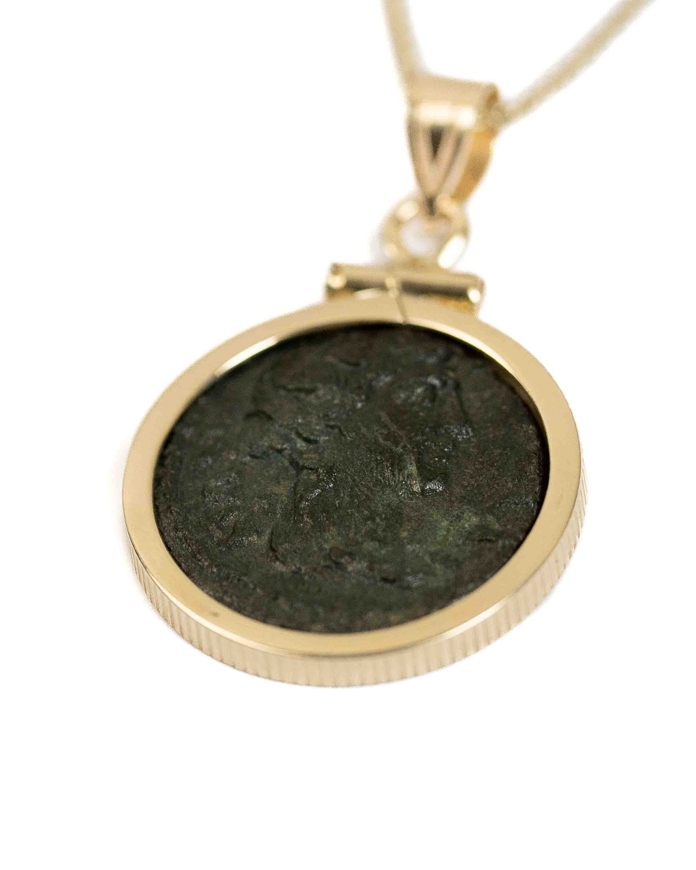 14k Gold Genuine Ancient Greek Coin Necklace (Dionysus; 98-117 A.D.)