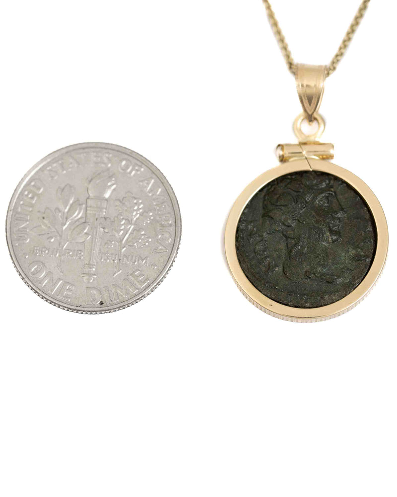 14k Gold Genuine Ancient Greek Coin Necklace (Dionysus; 98-117 A.D.)