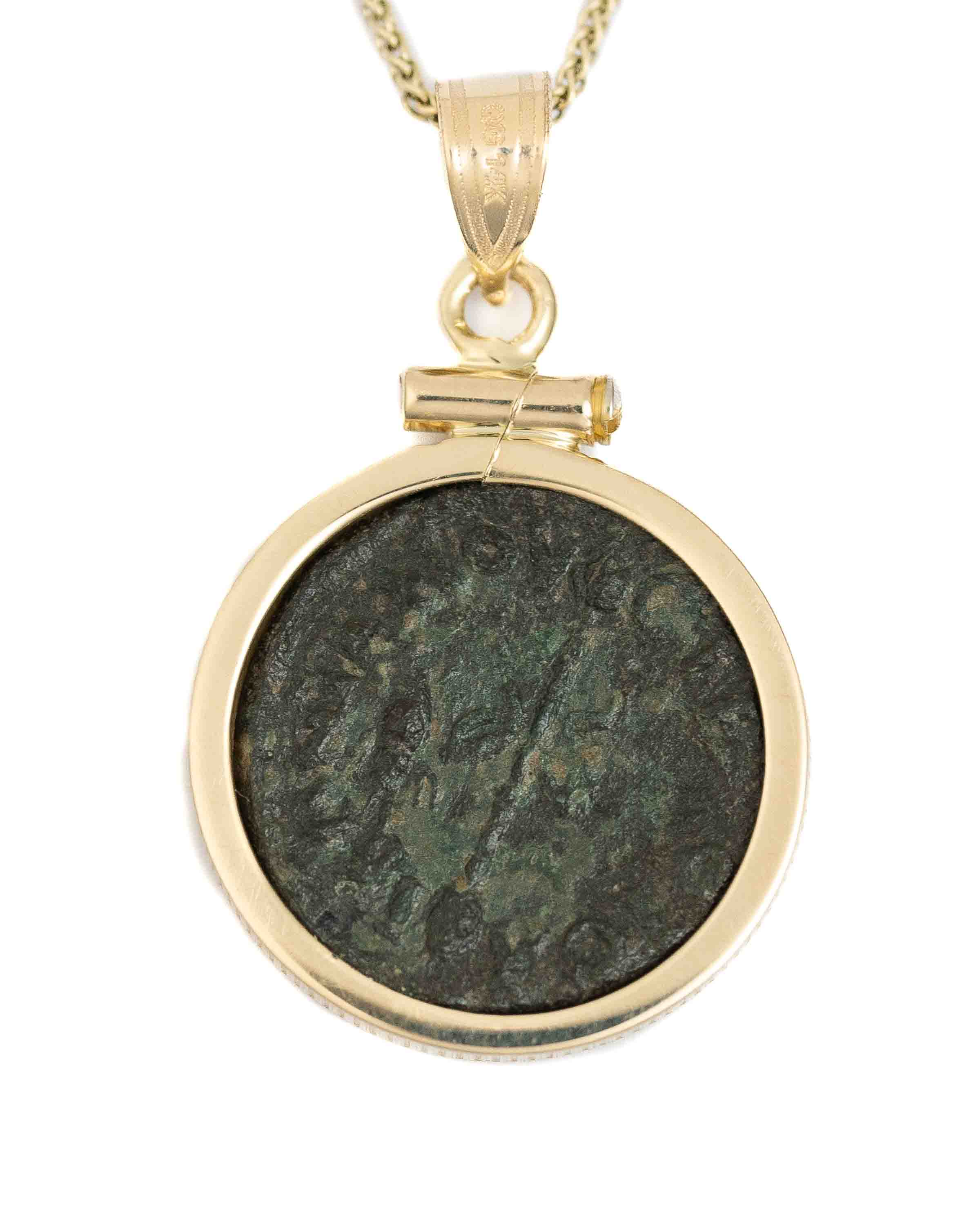 14k Gold Genuine Ancient Greek Coin Necklace (Dionysus; 98-117 A.D.)