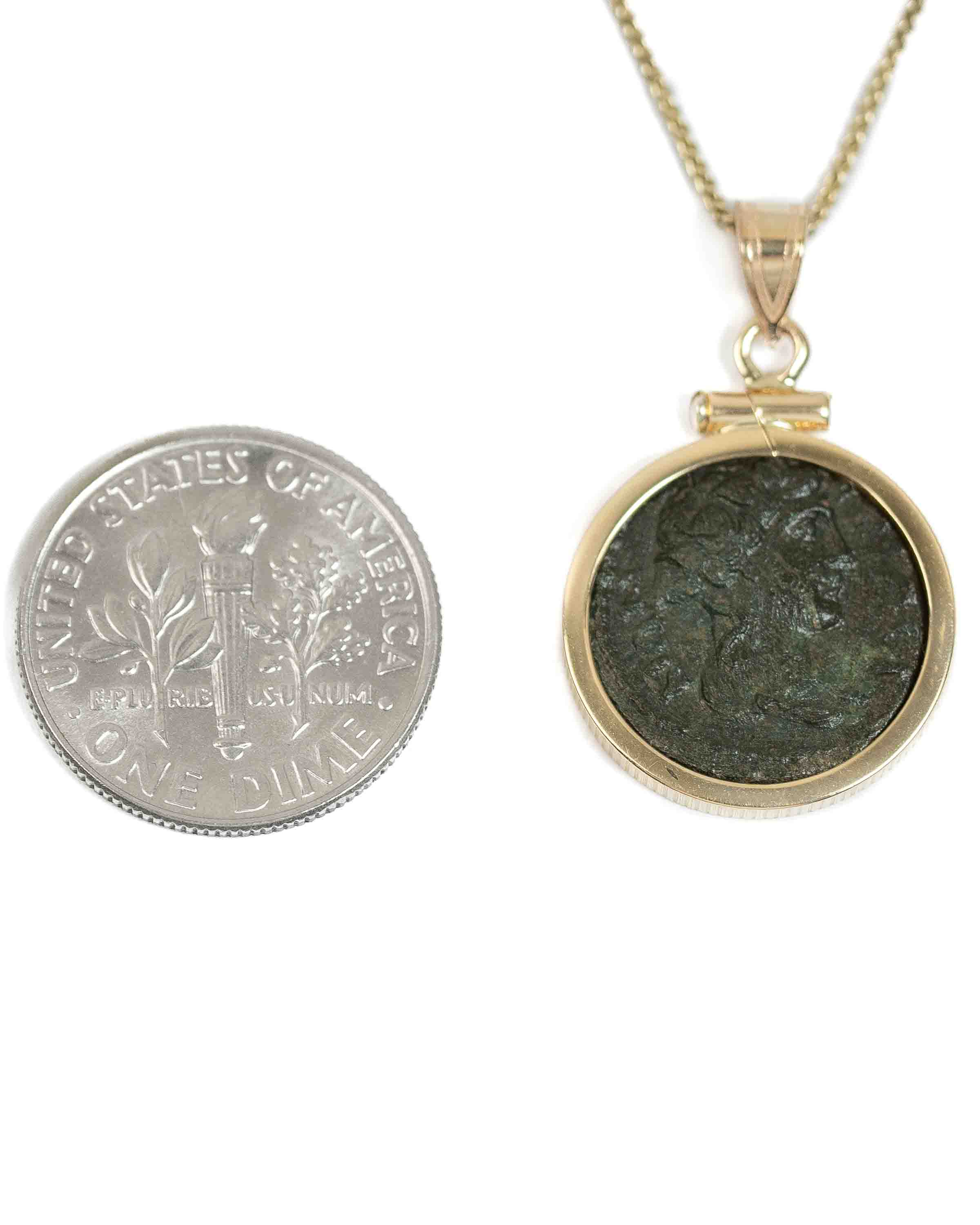 14k Gold Genuine Ancient Greek Coin Necklace (Dionysus; 98-117 A.D.)