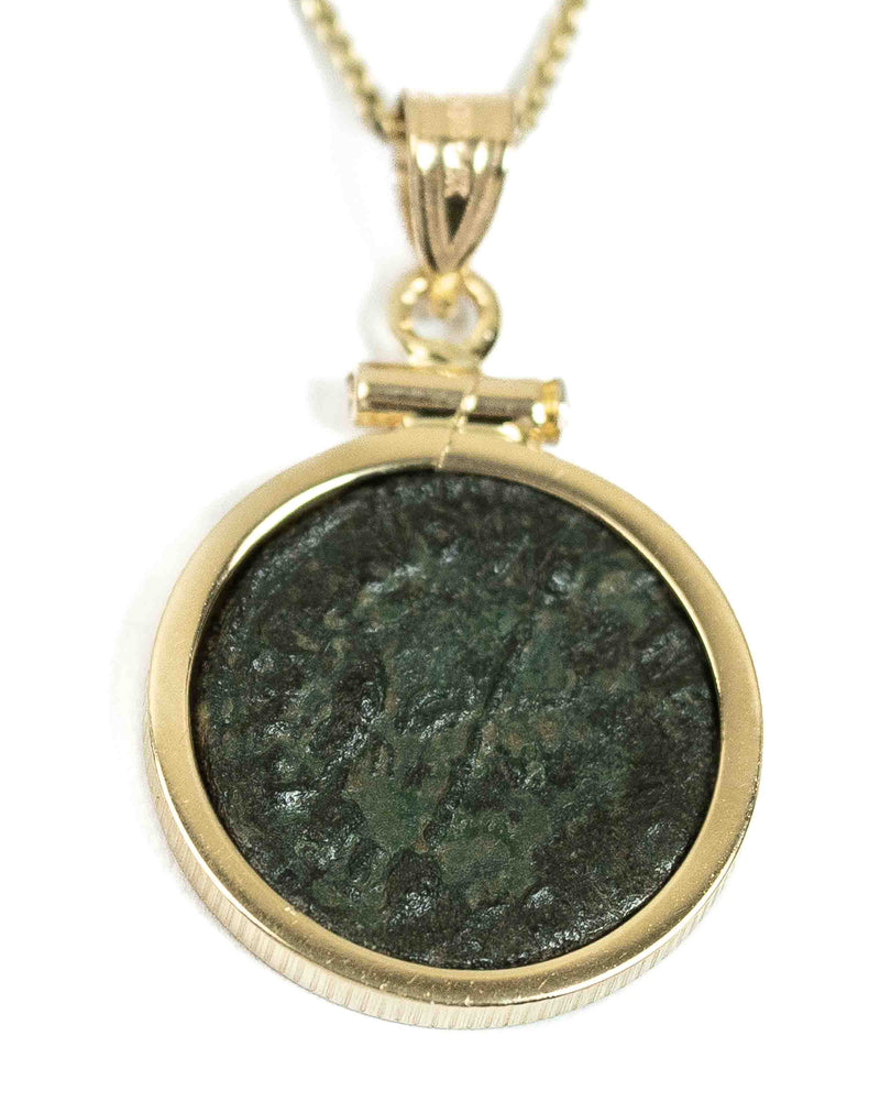 14k Gold Genuine Ancient Greek Coin Necklace (Dionysus; 98-117 A.D.)