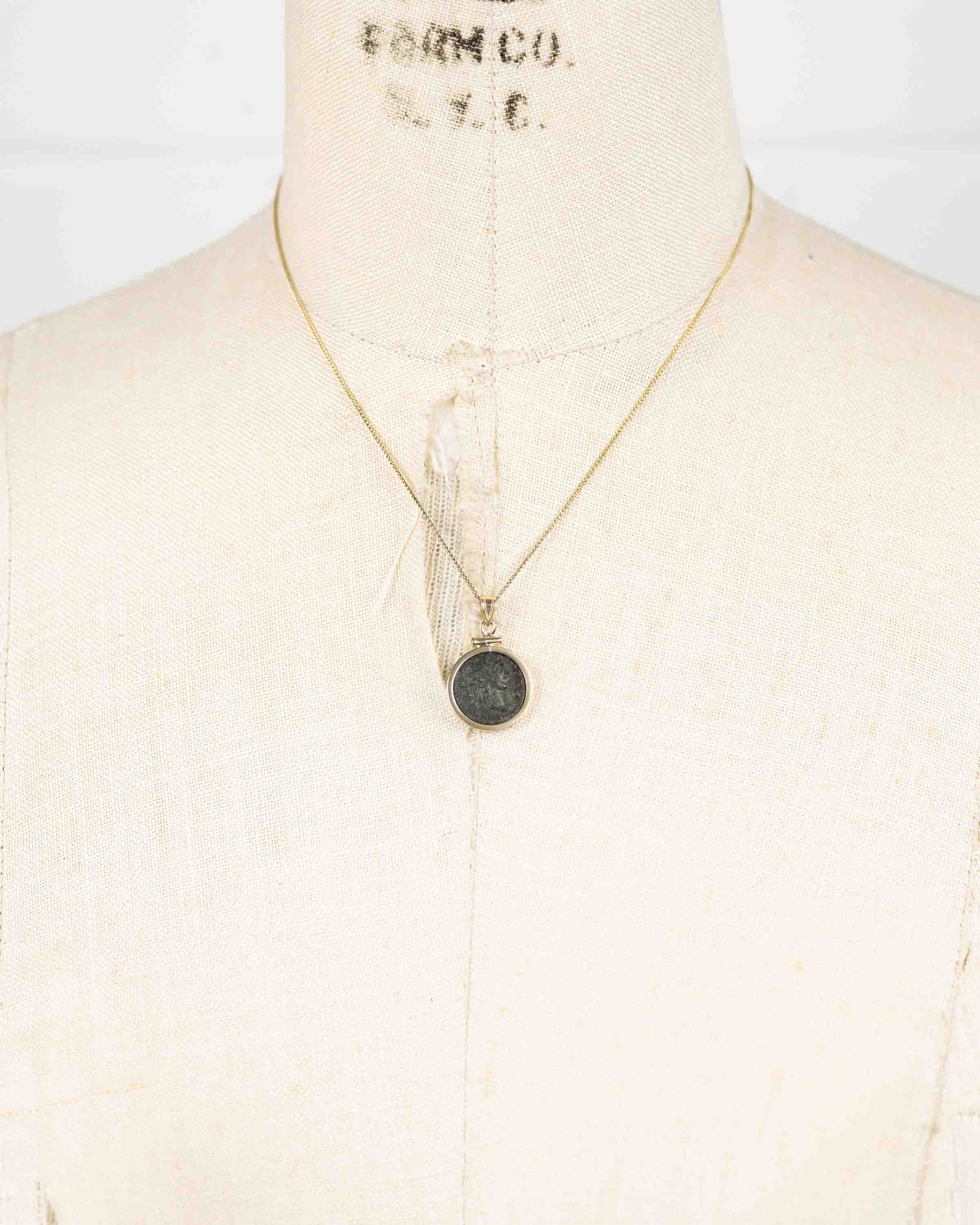 14k Gold Genuine Ancient Greek Coin Necklace (Dionysus; 98-117 A.D.)