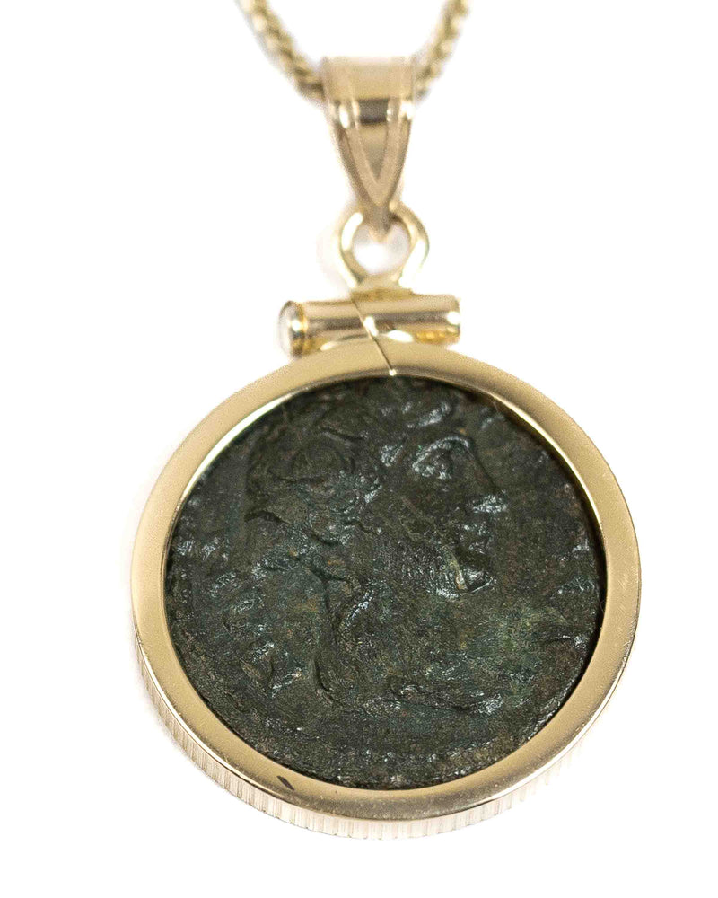 14k Gold Genuine Ancient Greek Coin Necklace (Dionysus; 98-117 A.D.)