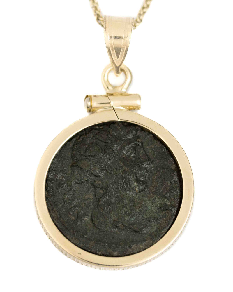 14k Gold Genuine Ancient Greek Coin Necklace (Dionysus; 98-117 A.D.)