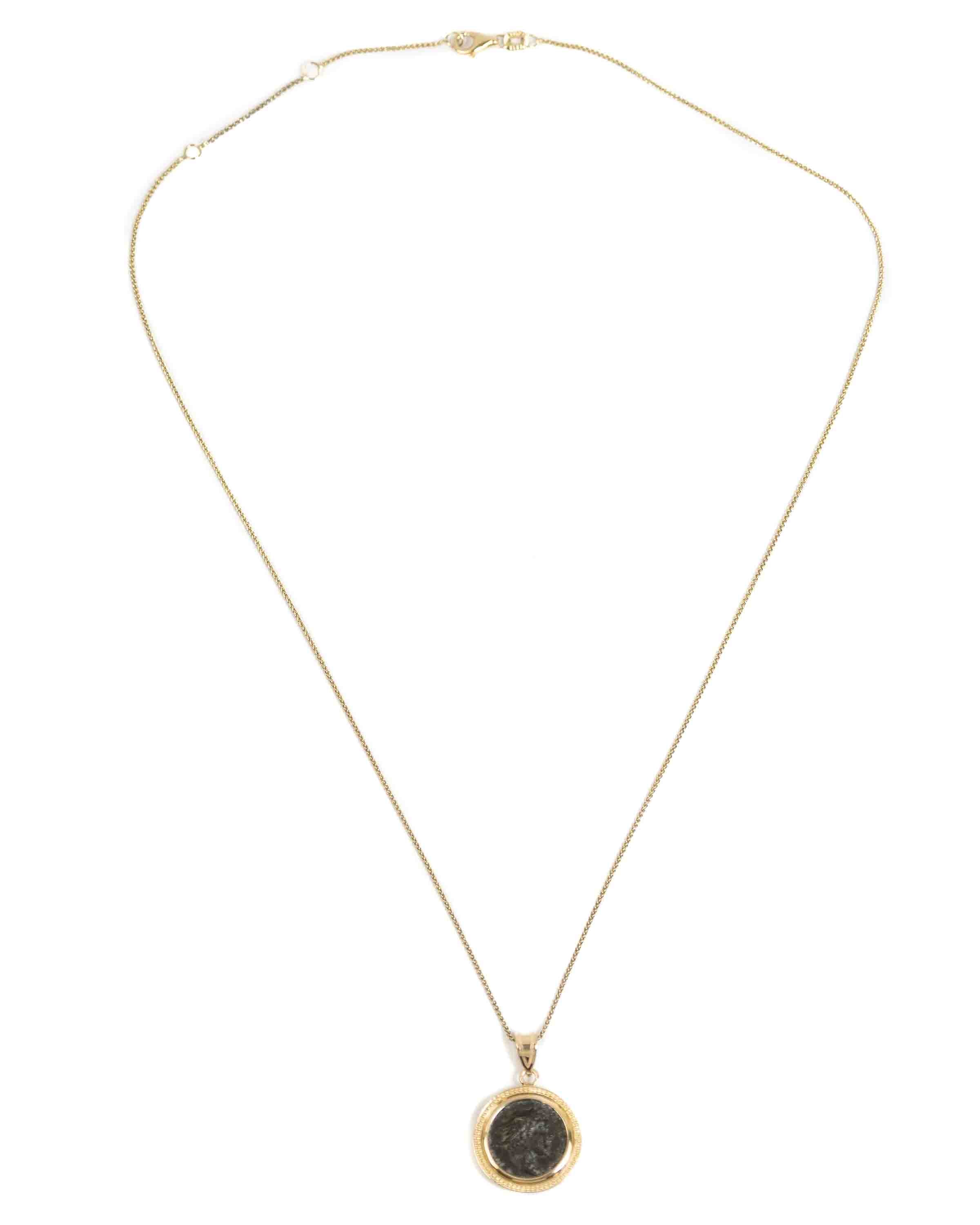 14k Gold Genuine Ancient Greek Coin Necklace (Hermes; 96-192 A.D.)