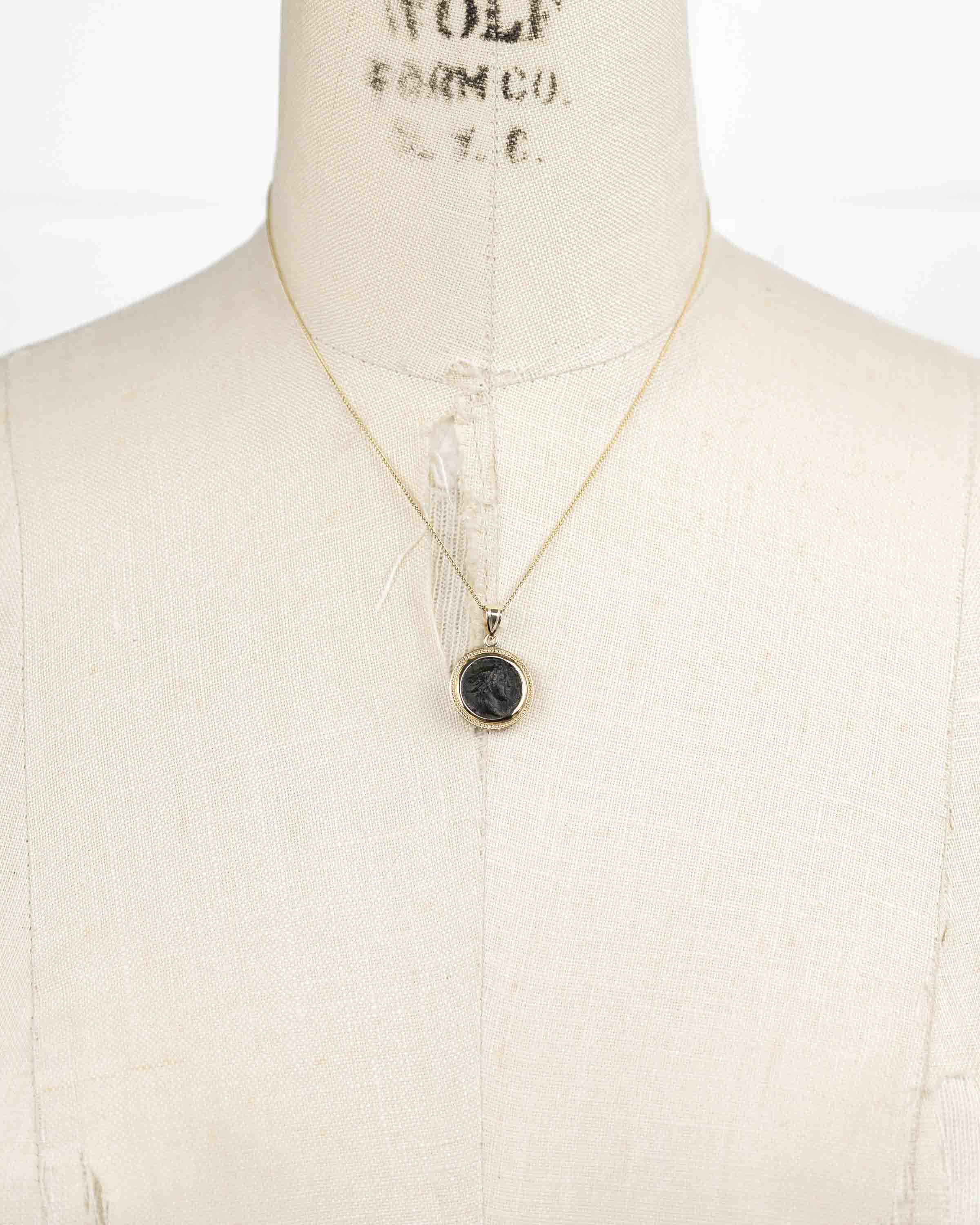 14k Gold Genuine Ancient Greek Coin Necklace (Hermes; 96-192 A.D.)
