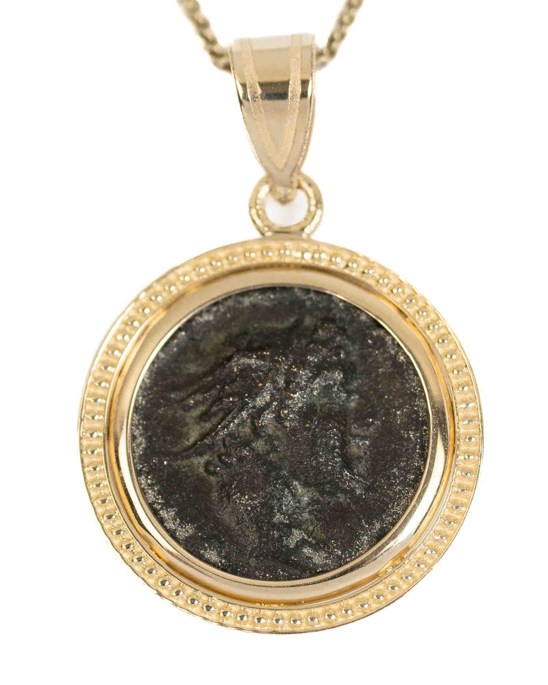 14k Gold Genuine Ancient Greek Coin Necklace (Hermes; 96-192 A.D.)