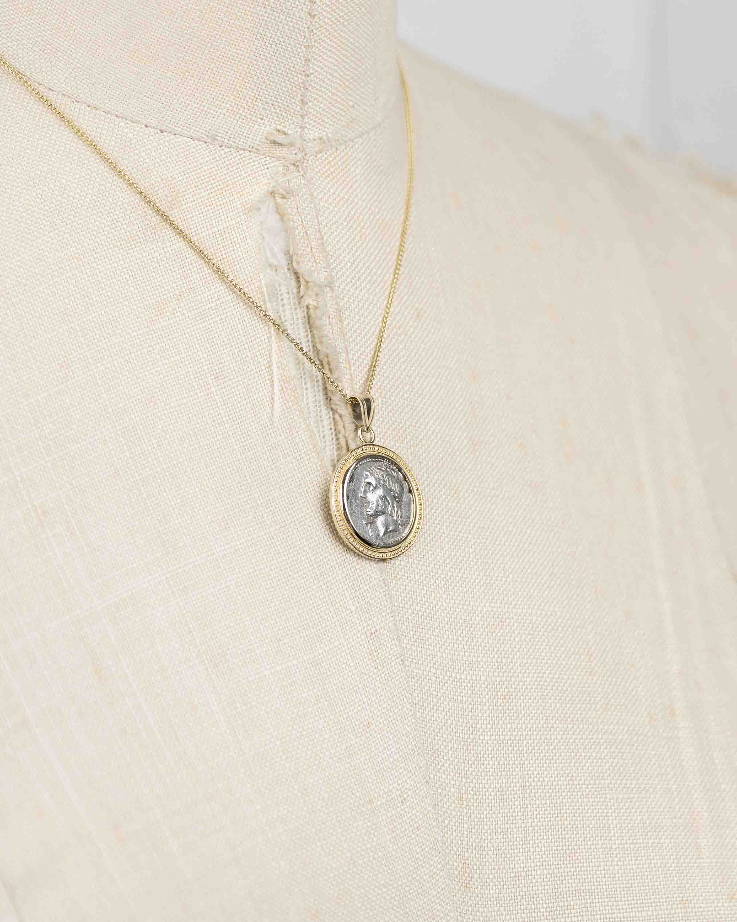 14k Gold Genuine Ancient Roman Coin Necklace (Jupiter; 106 B.C.)