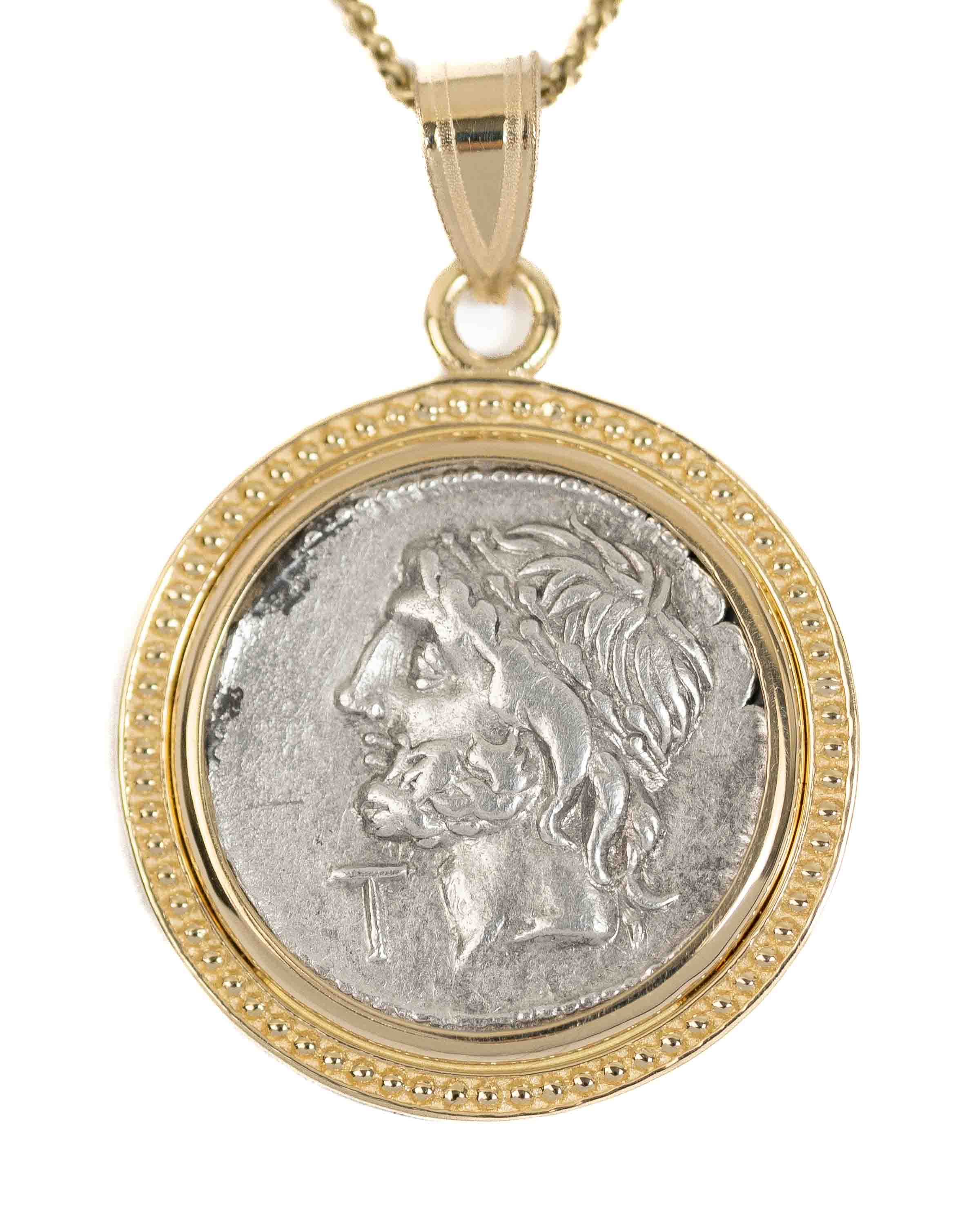 14k Gold Genuine Ancient Roman Coin Necklace (Jupiter; 106 B.C.)