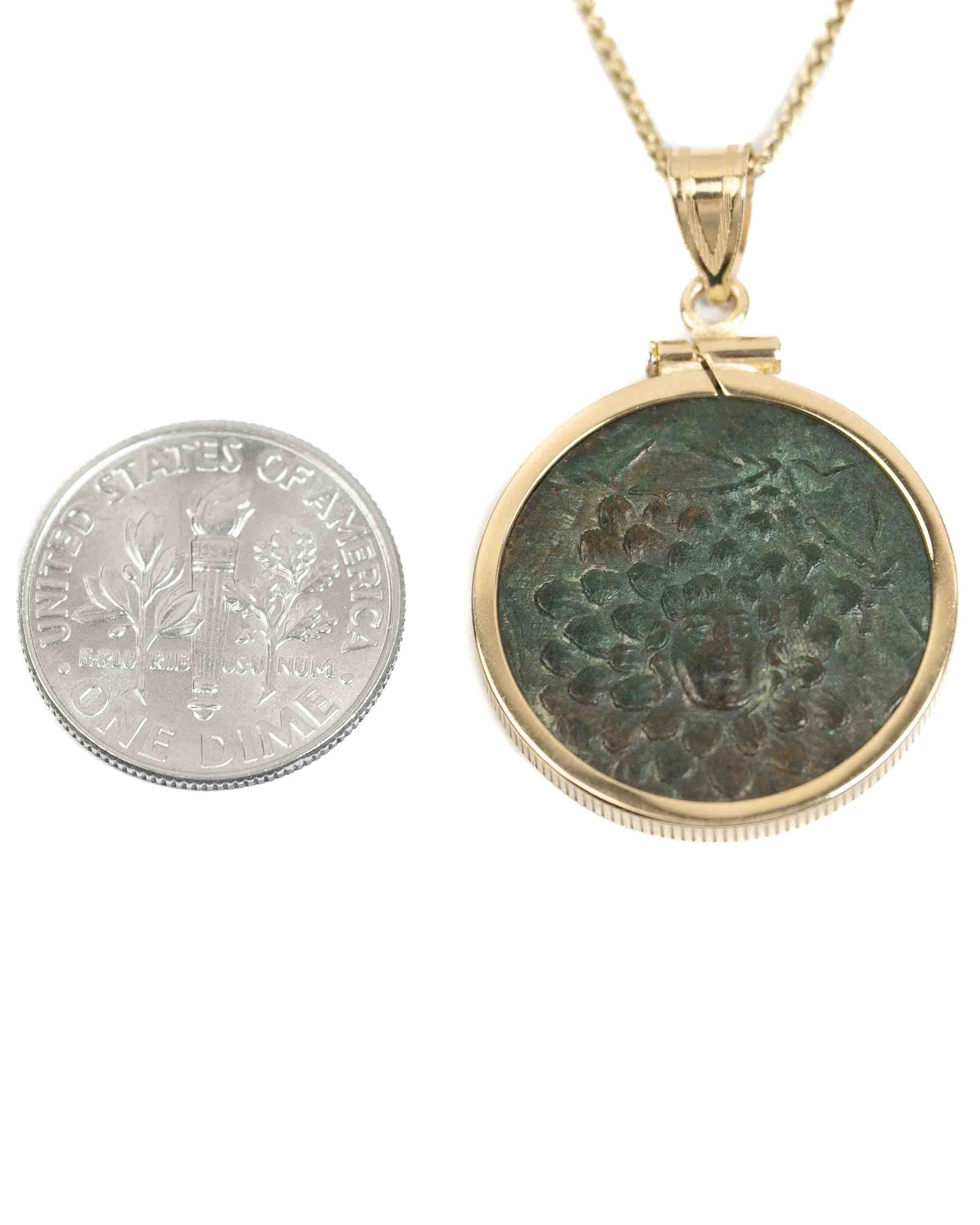 14k Gold Genuine Ancient Greek Coin Necklace (Medusa; 85-65 B.C.)