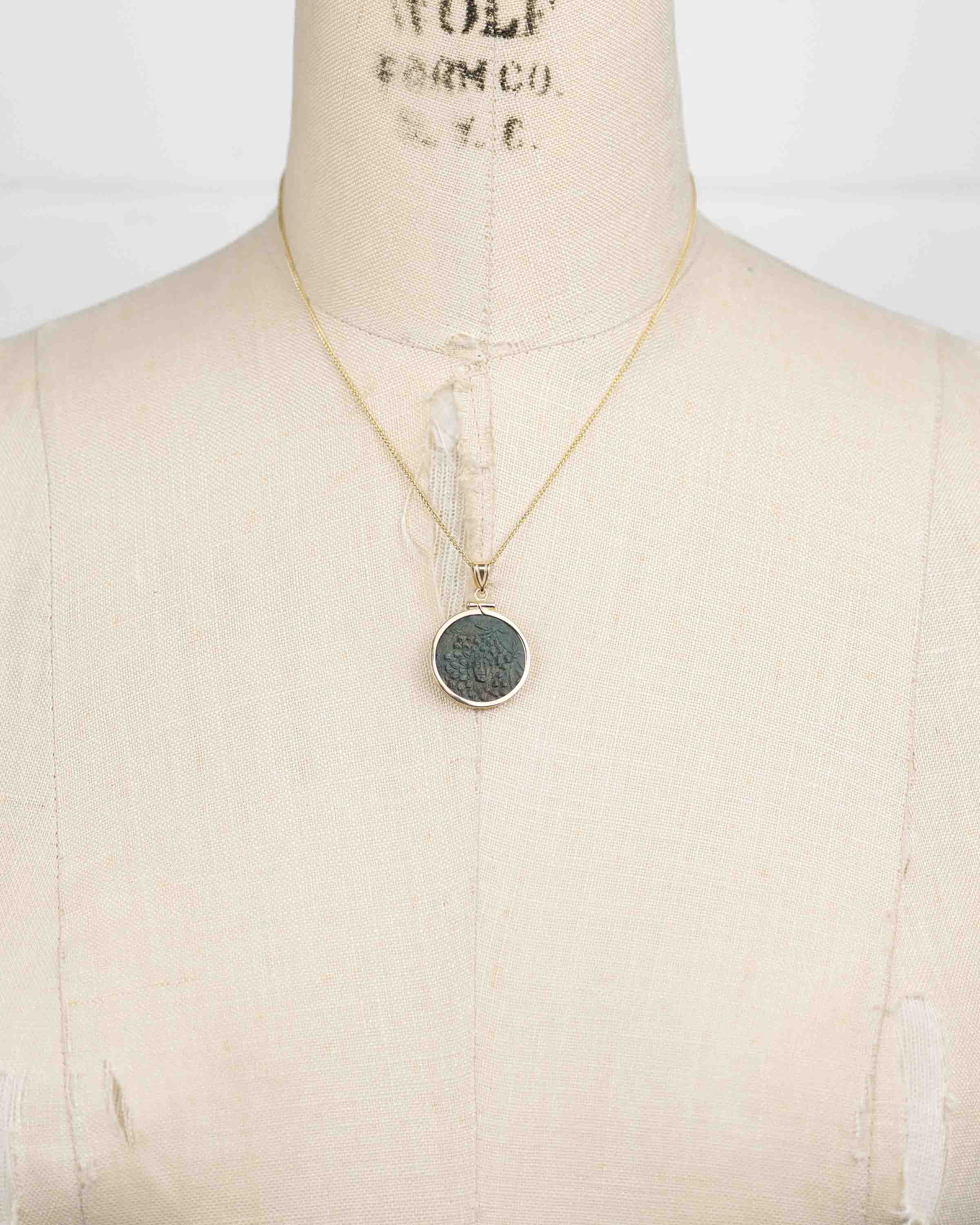 14k Gold Genuine Ancient Greek Coin Necklace (Medusa; 85-65 B.C.)