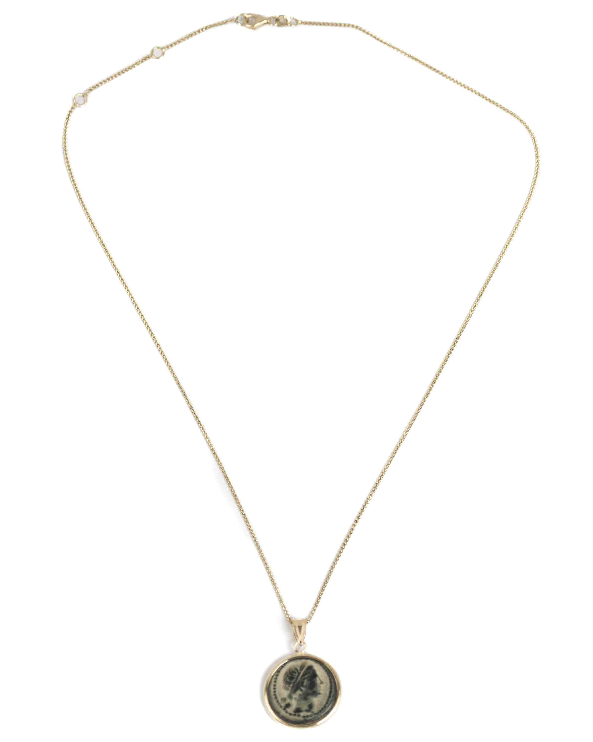 14k Gold Genuine Ancient Greek Coin Necklace (Persephone; 200-100 B.C.)
