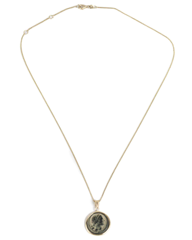 14k Gold Genuine Ancient Greek Coin Necklace (Persephone; 200-100 B.C.)